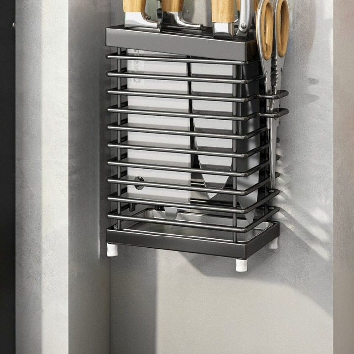 Stojak na noże ze stali nierdzewnej 304, wiszący, do kuchni, czarny, 14,8*9,7*22,5 cm