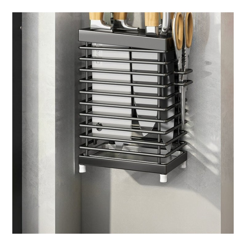 Stojak na noże ze stali nierdzewnej 304, wiszący, do kuchni, czarny, 14,8*9,7*22,5 cm