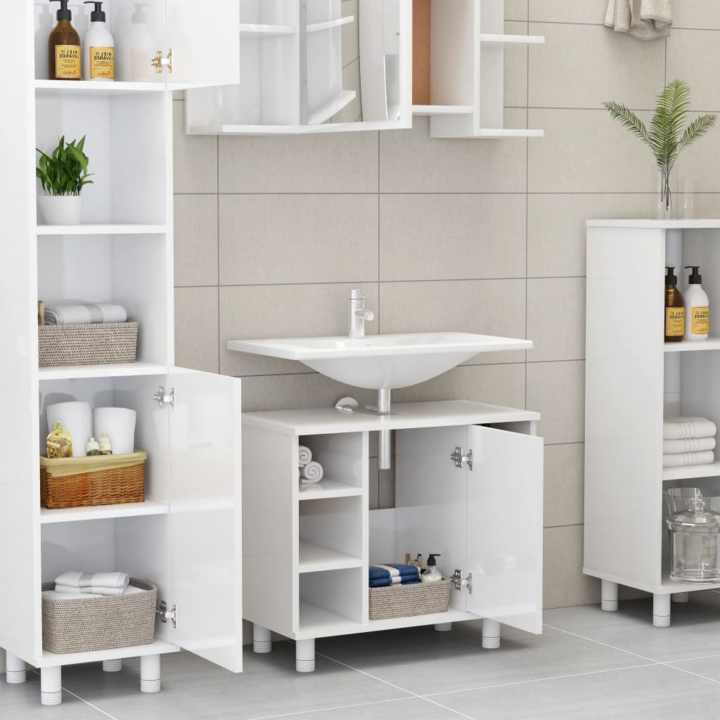 Maison Exclusive - Armario de baño madera contrachapada blanco brillo 60x32x53,5cm - 3