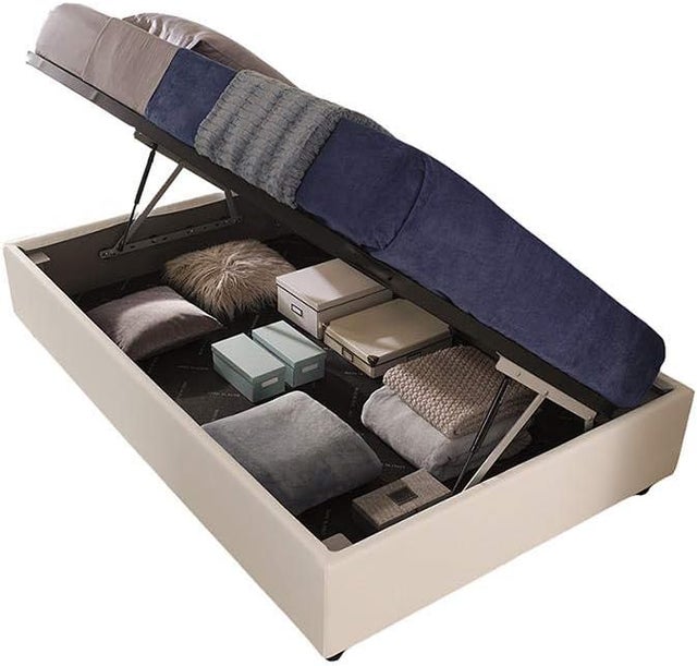 SOMMIER Gold Una Piazza e Mezza - con Box Contenitore alzata laterale Misure 120x190, Rivestimenti SFODERABILI Tessuto Ecopelle Microfibra ARCHILETTO