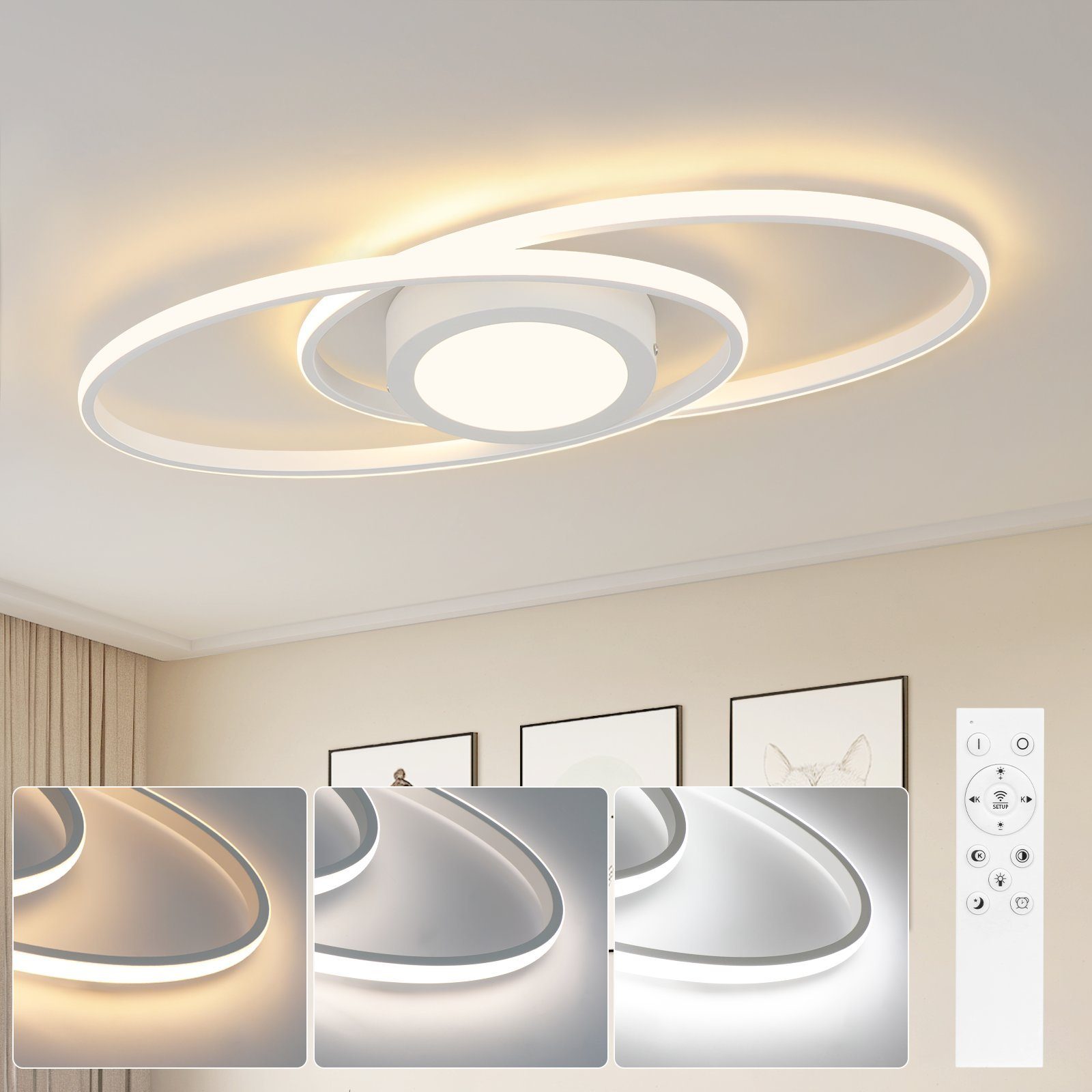 ZMH Nowoczesna lampa sufitowa LED 48W z możliwością ściemniania i pilotem do przedpokoju