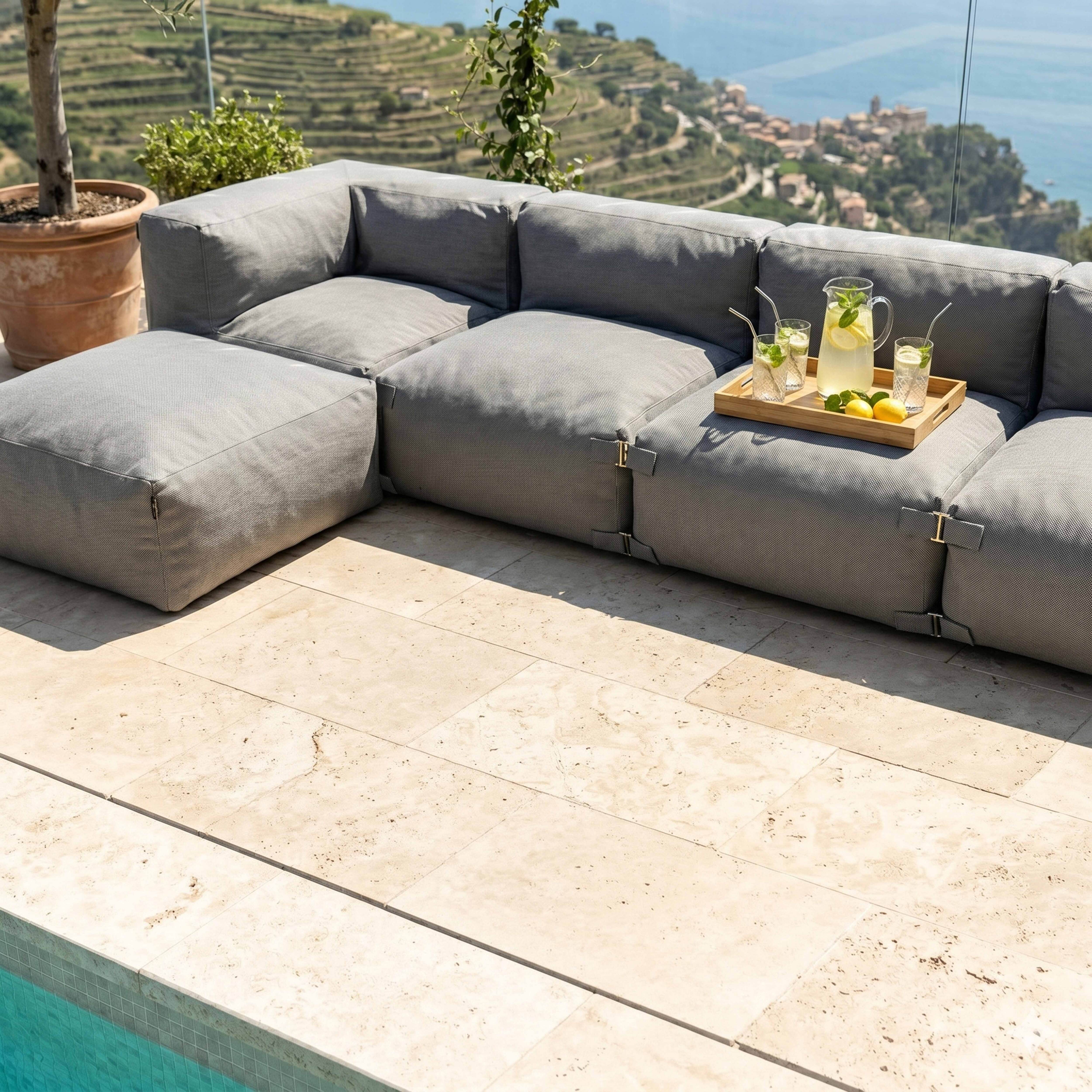 Canapé d'angle de jardin modulable 6 places gris, Mixi - Oviala - 3
