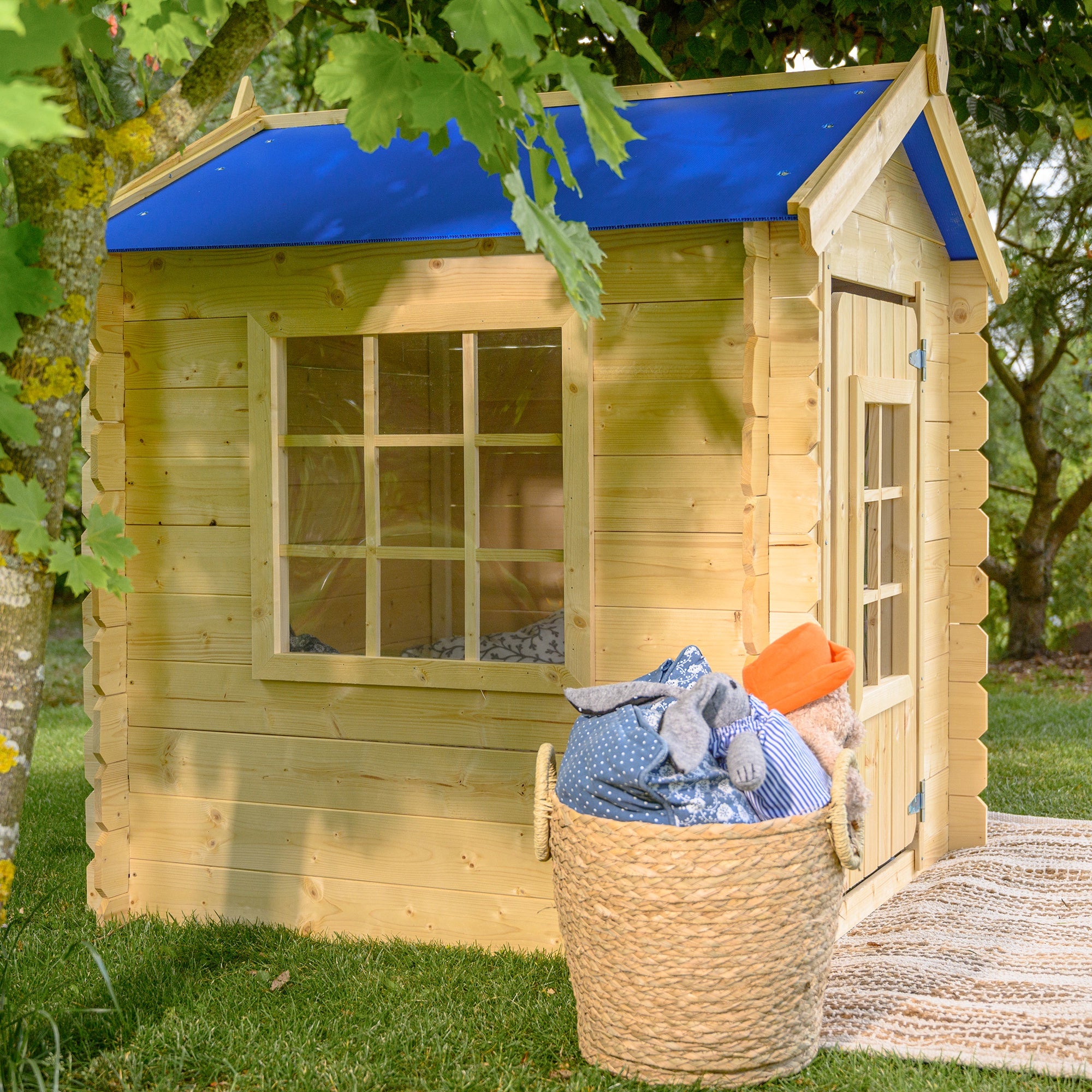 Maison en bois pour enfants -Toit bleu- Maison de jeux pour l'extérieur 111x113xH121cm/0.9 m2 - Timbela M570M-1 - 8
