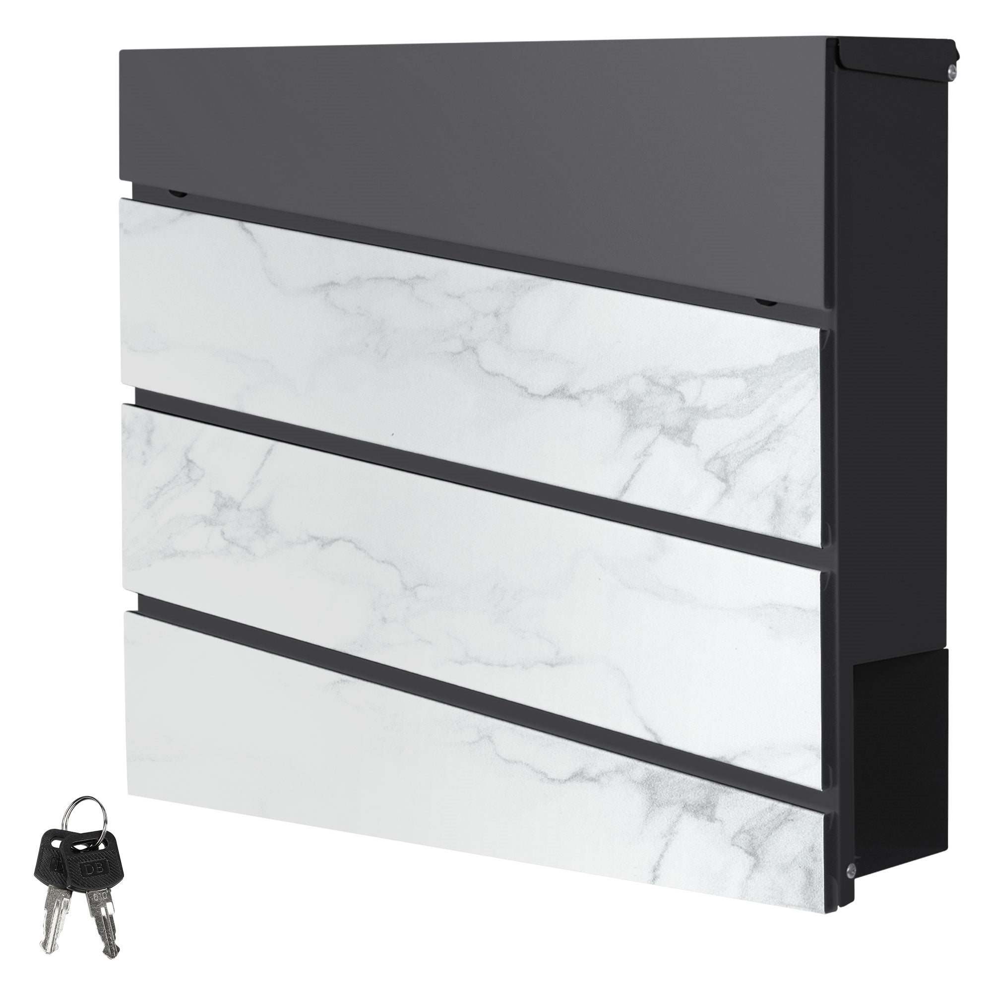 ML-Design Skrzynka na listy 37x36,5x11 cm antracyt/bialy marmur, stal, skrzynka na listy z przegródka na gazety, zamykana na 2 klucze, nowoczesna