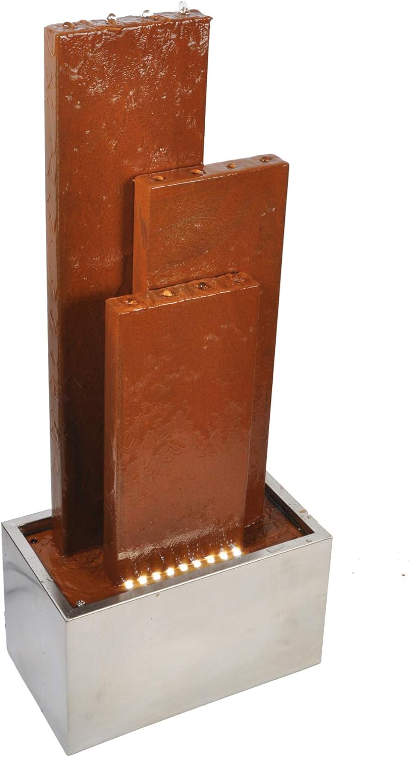 Köhko® Fontaine Chile hauteur 104 cm avec LED et 3 murs d'eau en acier corten et acier inoxydable Fontaine de jardin Fontaine d'intérieur 32002 - 2