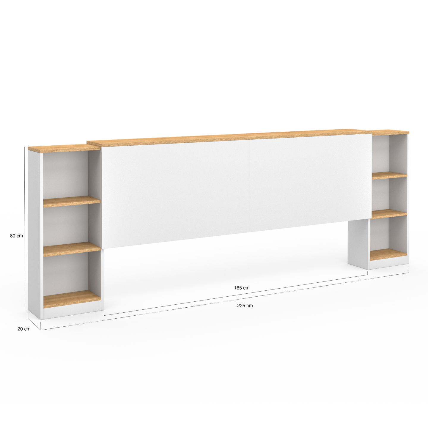 Tête de lit sur pied extensible avec chevets coulissants CATBA pour lit 140 et 160 cm blanc et façon bois - 5