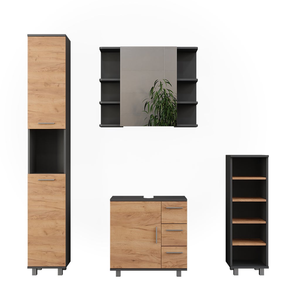 Vicco Zestaw mebli łazienkowych Ilias, Antracyt/złoty dąb, 4 części