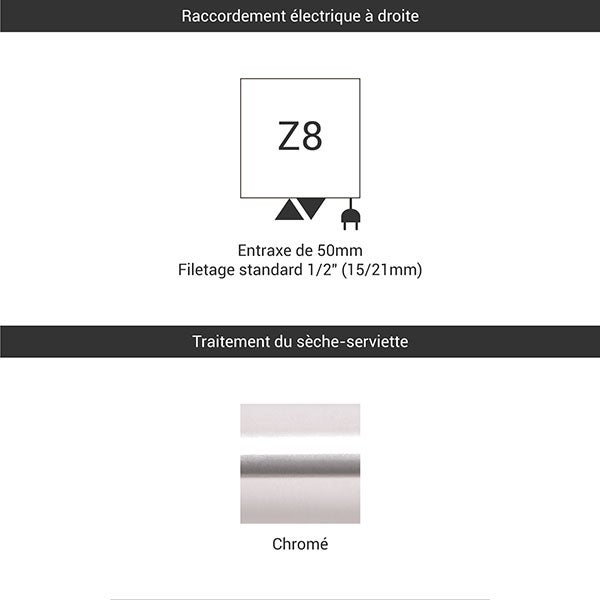 Sèche-serviette mixte chromé de 1580mm de haut / 700mm de large - 773 Watt - ALE1580/700Z8CRO - 3