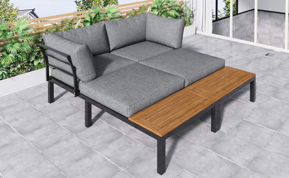 Salon bas de jardin en résine 100% synthétique Gris 4 personnes - 6