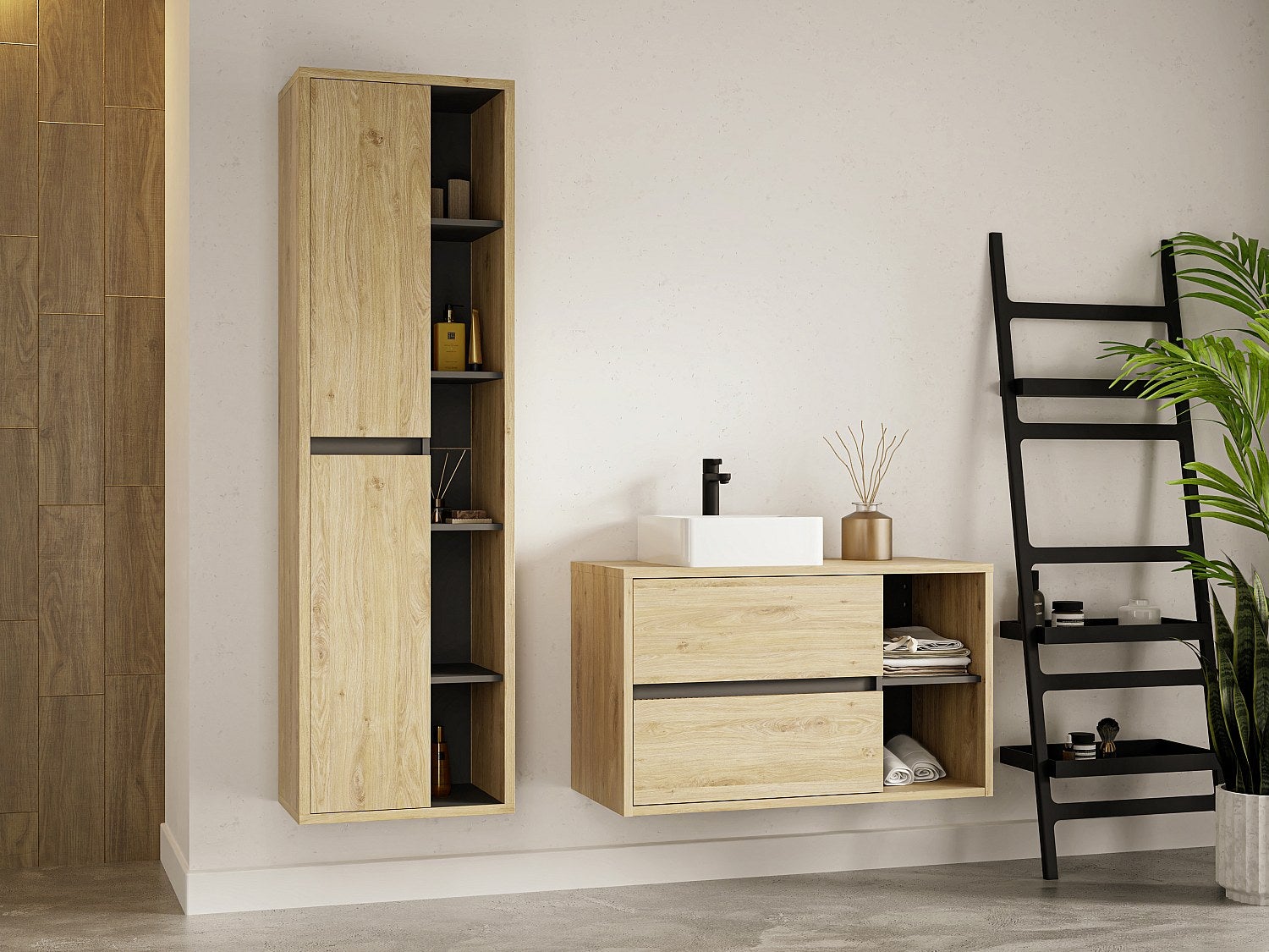 Słupek łazienkowy wiszący - Naturalny jasny - wys. 170 cm - PURNAL