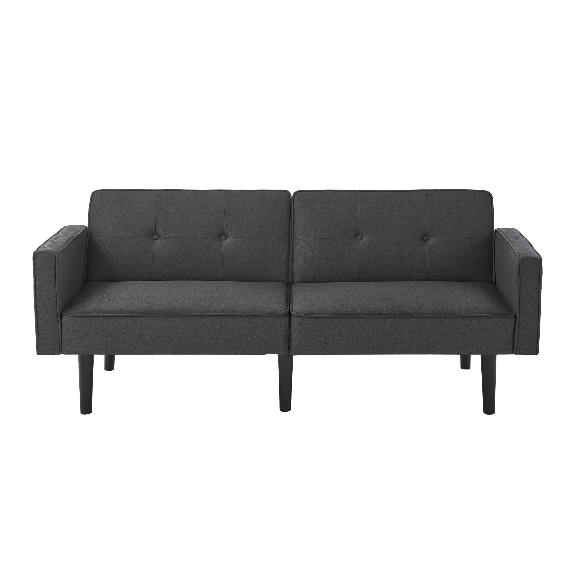 Sofá 2 en 1 (176x76x74 cm) - Chaise longue - Doble respaldo ajustable - Función cama - Tejido algodón-lino - Espuma alta densidad - Negro - 6