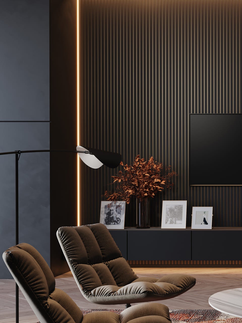 Lot de 2 Panneaux Muraux effet 3D – 2,70M : Maestro Latt (Noir Mat-Fond Bronze) Nouvelle Collection Luxe - 4