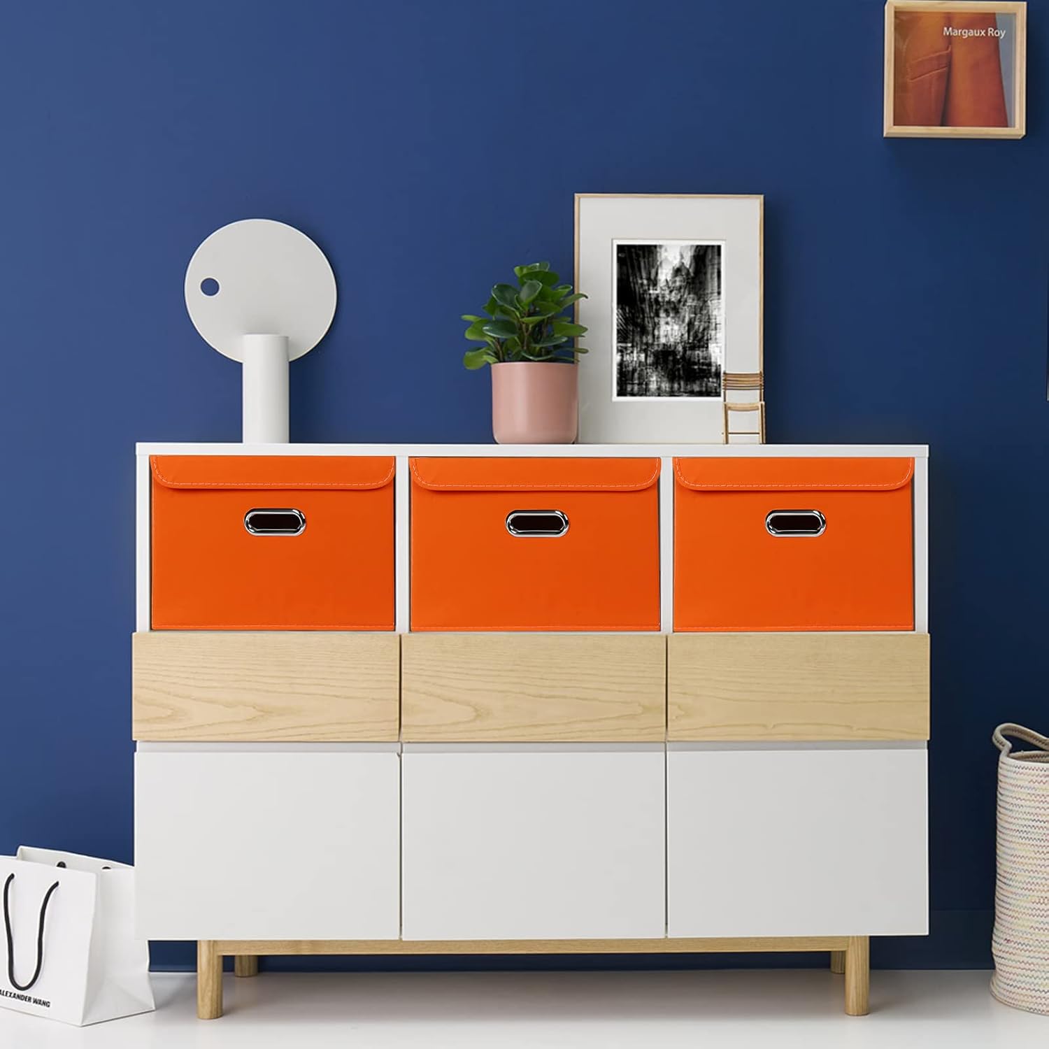 Un de dimensions 38×25×25 cm,Boîte de rangement en tissu, boîte de rangement pliable, avec couvercle et poignées, foyer, chambre, armoire (orange) - 5