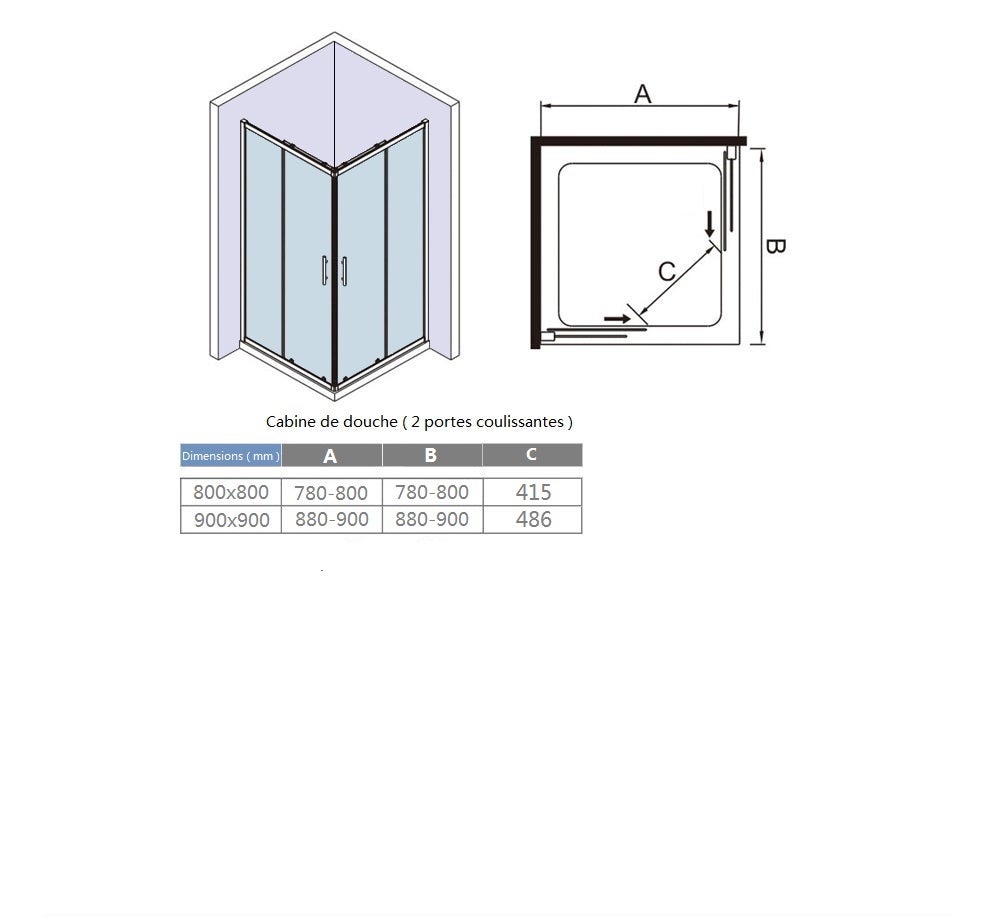 Cabine de douche coulissante l'accès d'angle, Océan cabine de douche carrée 90x90x185cm en verre anticalcaire - 5