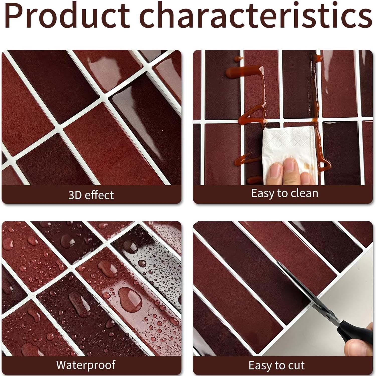 Azuejos Kit com 5 Azulejos de Parede Autoadesivos 3D em Vinil Impermeável ...
