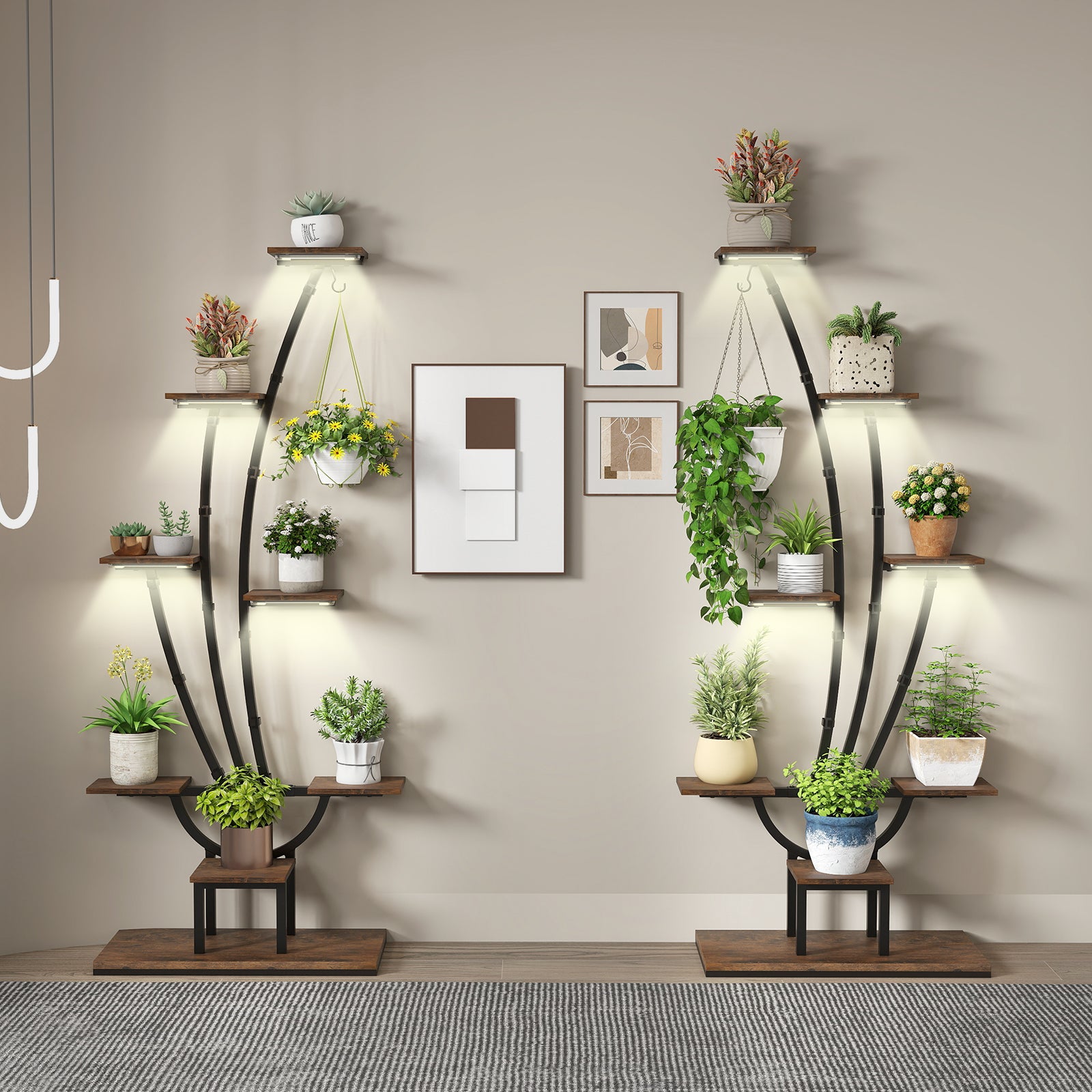 Support de Plante en Métal à 8 Niveaux, Étagère à Fleurs d'Intérieur avec Lampes à Lumières Réglables, Présentoir de Fleurs Décoratif pour Salon - 3