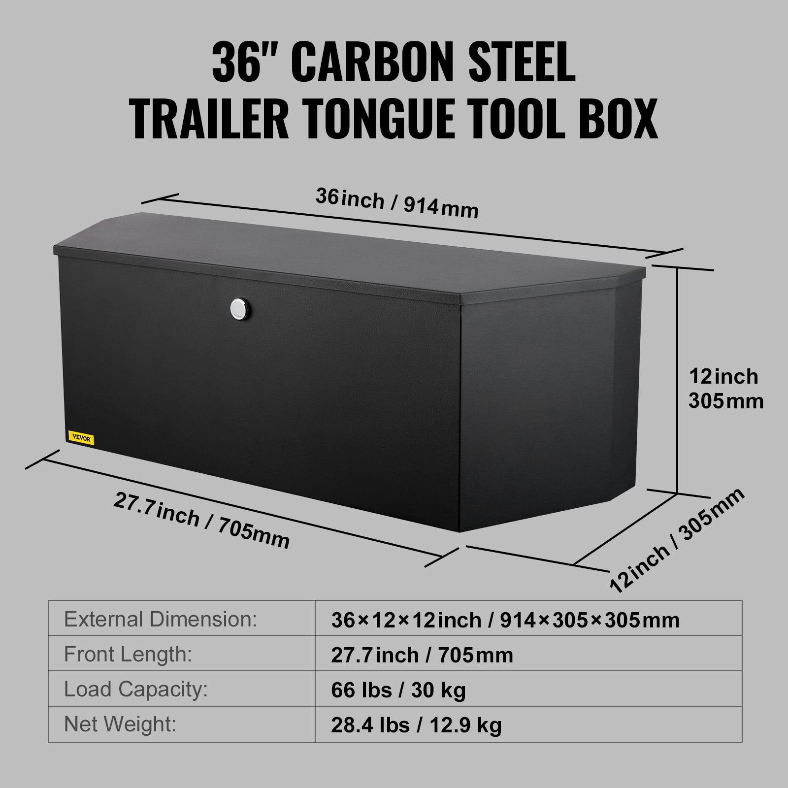 Boîte à Outils pour Remorque VEVOR 914×305×305 mm Coffre de Timon ou Flèche de Remorque en Acier au Carbone Robuste Caisse à Outils avec Serrure Clé - 7
