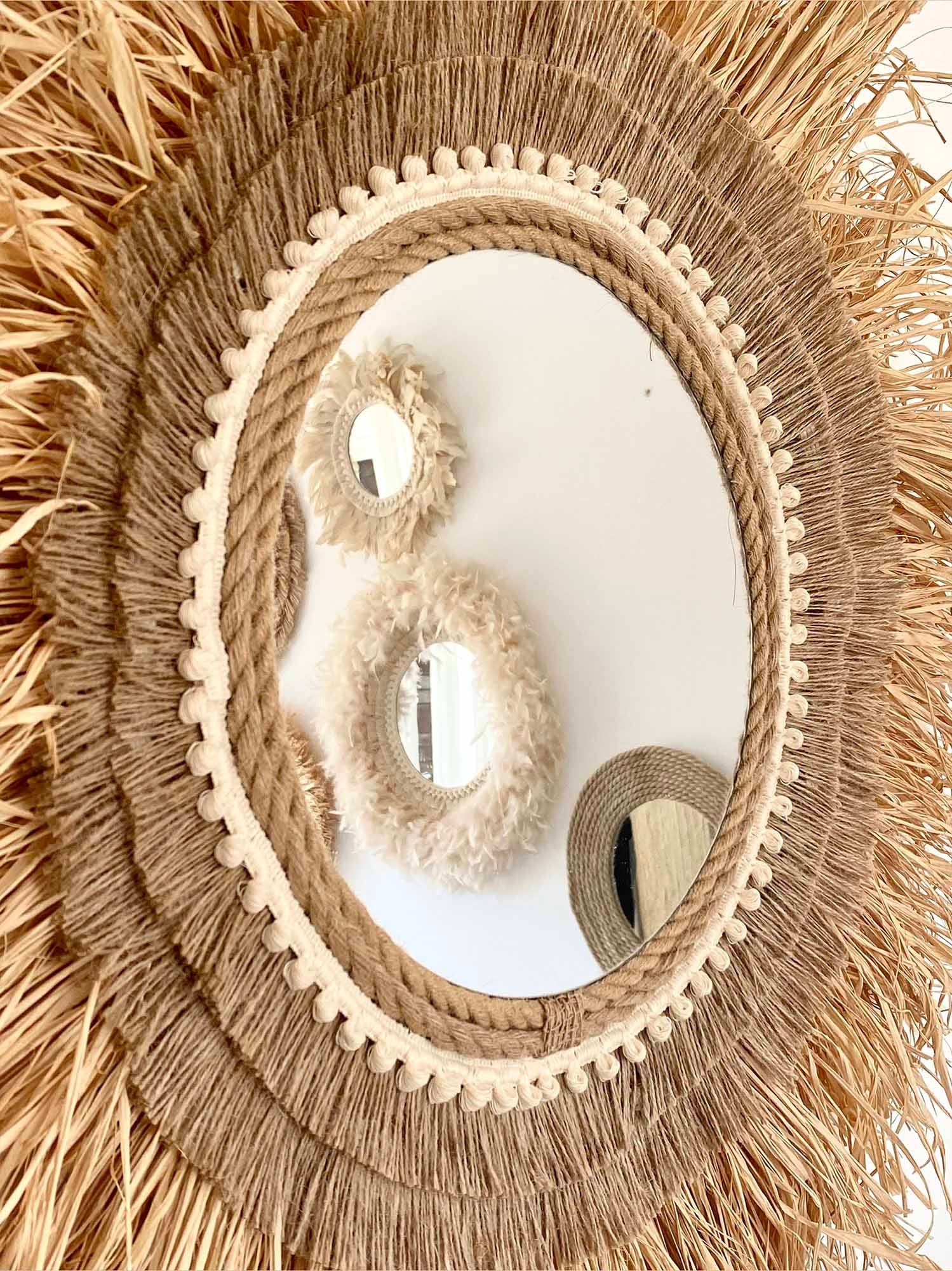 Ręcznie wykonane lustro z rafii i frędzli jutowych – RAFFIA JUTE całkowity Ø100 cm - 6