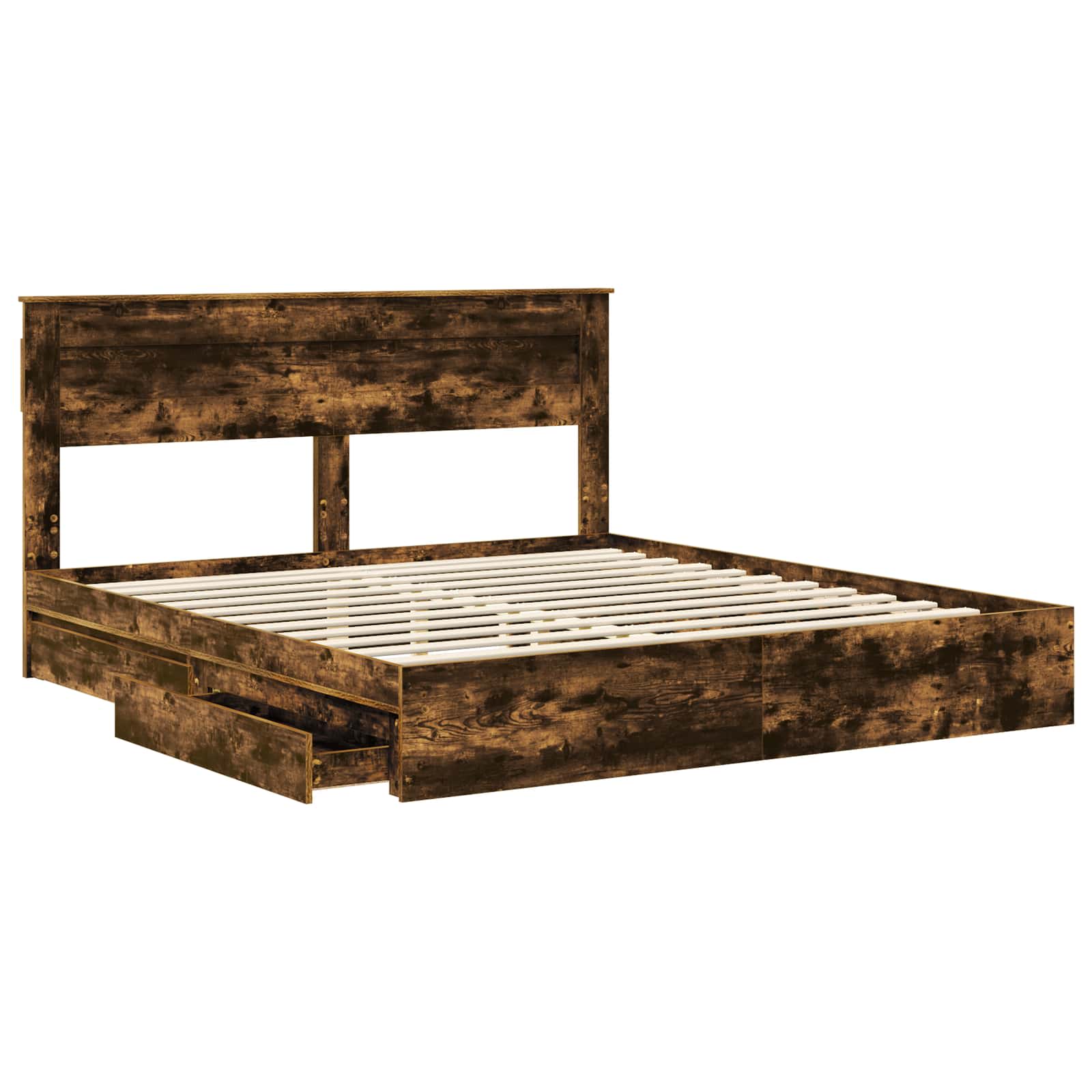 Lit avec rangement, panneau de bois, chêne fumé, pour la chambre, 180 × 200 cm - 5