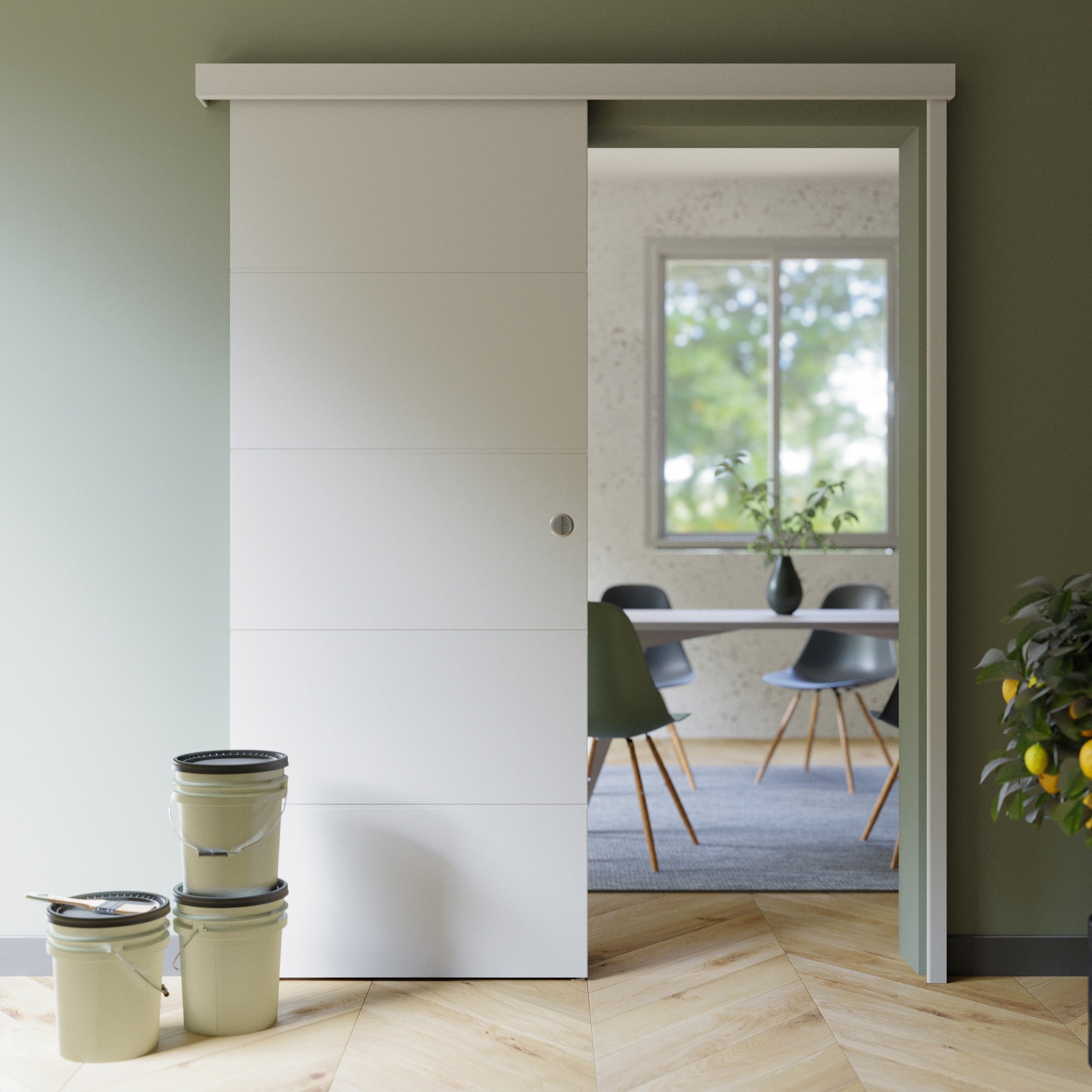 Porte Coulissante avec Rail - Prépeinte Ligne 83 cm - Avec butée - 3