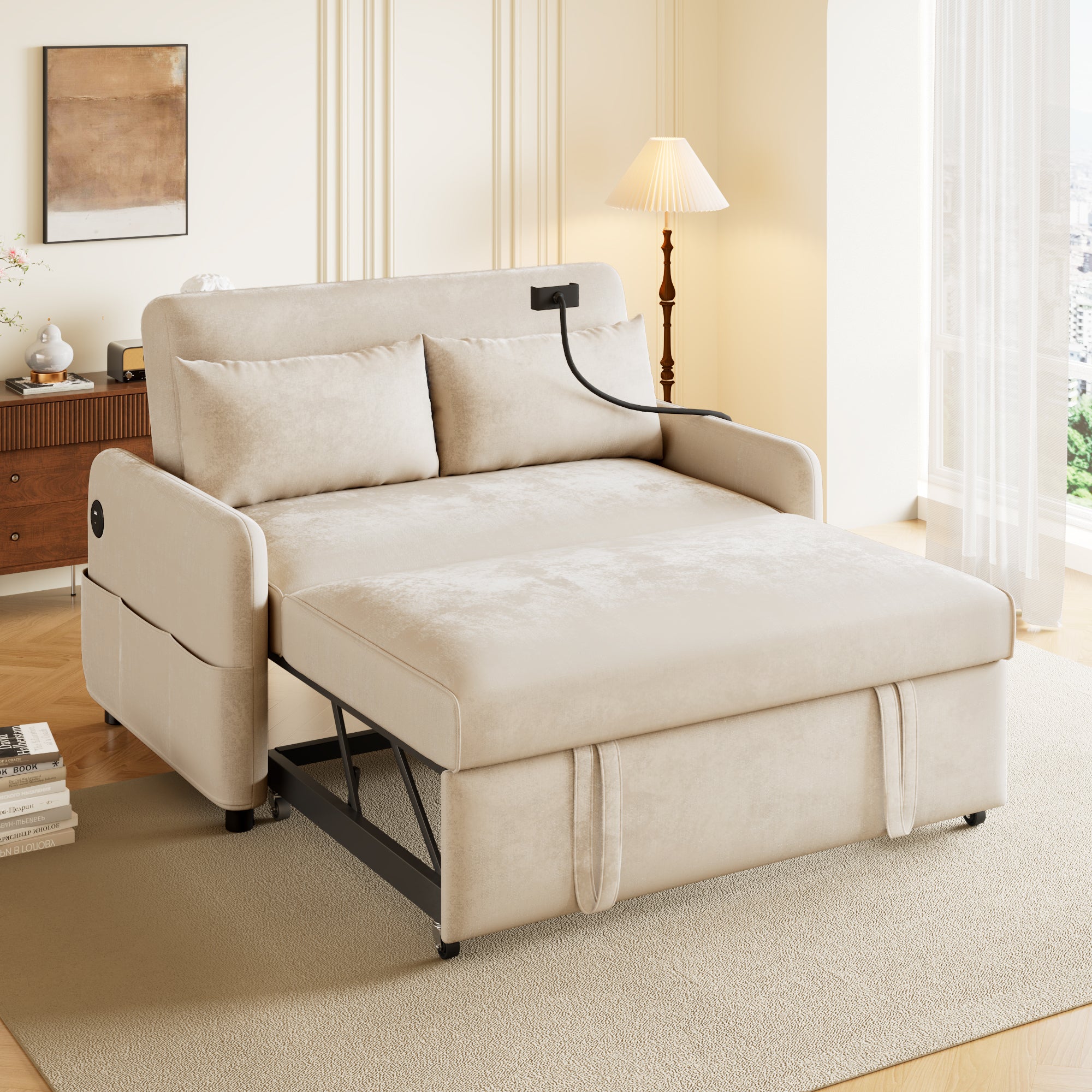 Divano letto matrimoniale (moderno/pieghevole) : funzione letto, schienale regolabile, porta telefono/USB. Soggiorno/camera/home cinema - 3