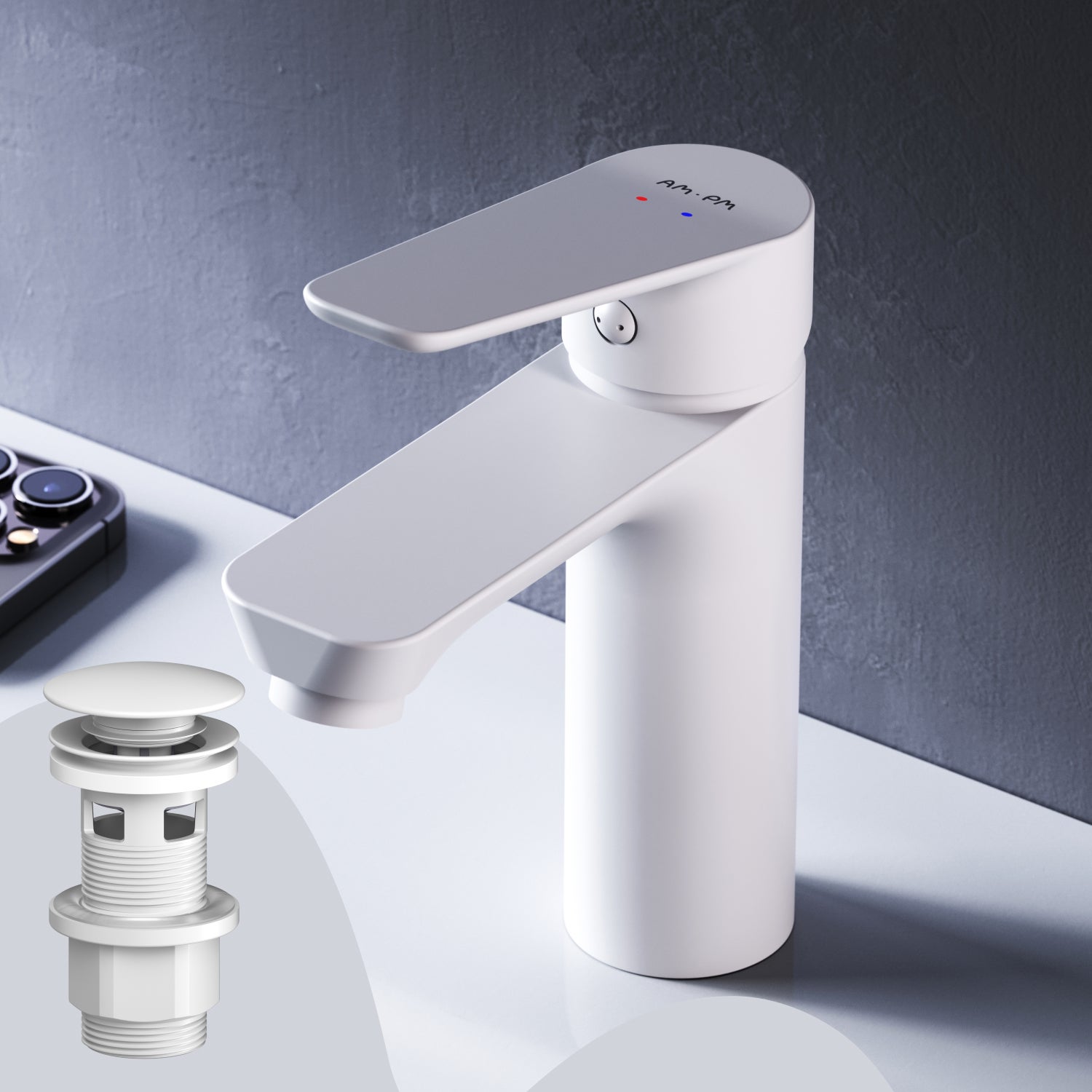 Bateria umywalkowa z wyciąganym odpływem, biała, rozmiar S, FTA82233 AM.PM