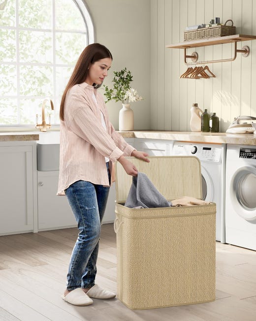 Cesta De Ropa De Bambú Con Tapa 72 L Massido On