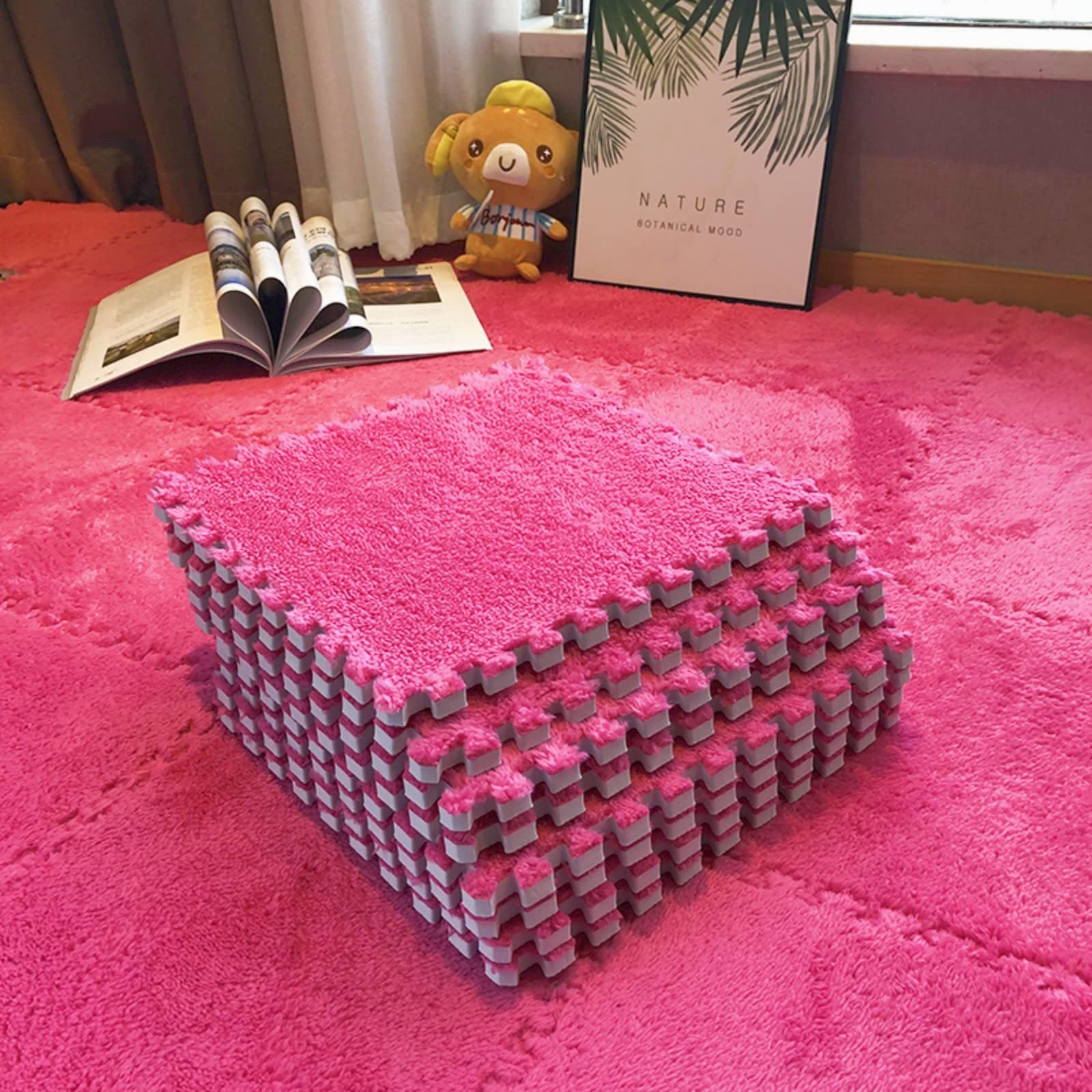 ZAEWRY Tappeto In Schiuma Di Peluche Ad Incastro Quadrato Da 12 Pezzi Tappeto Puzzle Da 30 30 Cm Per Pavimenti Di Camere Da Letto E Soggiorni Rosa 73944014