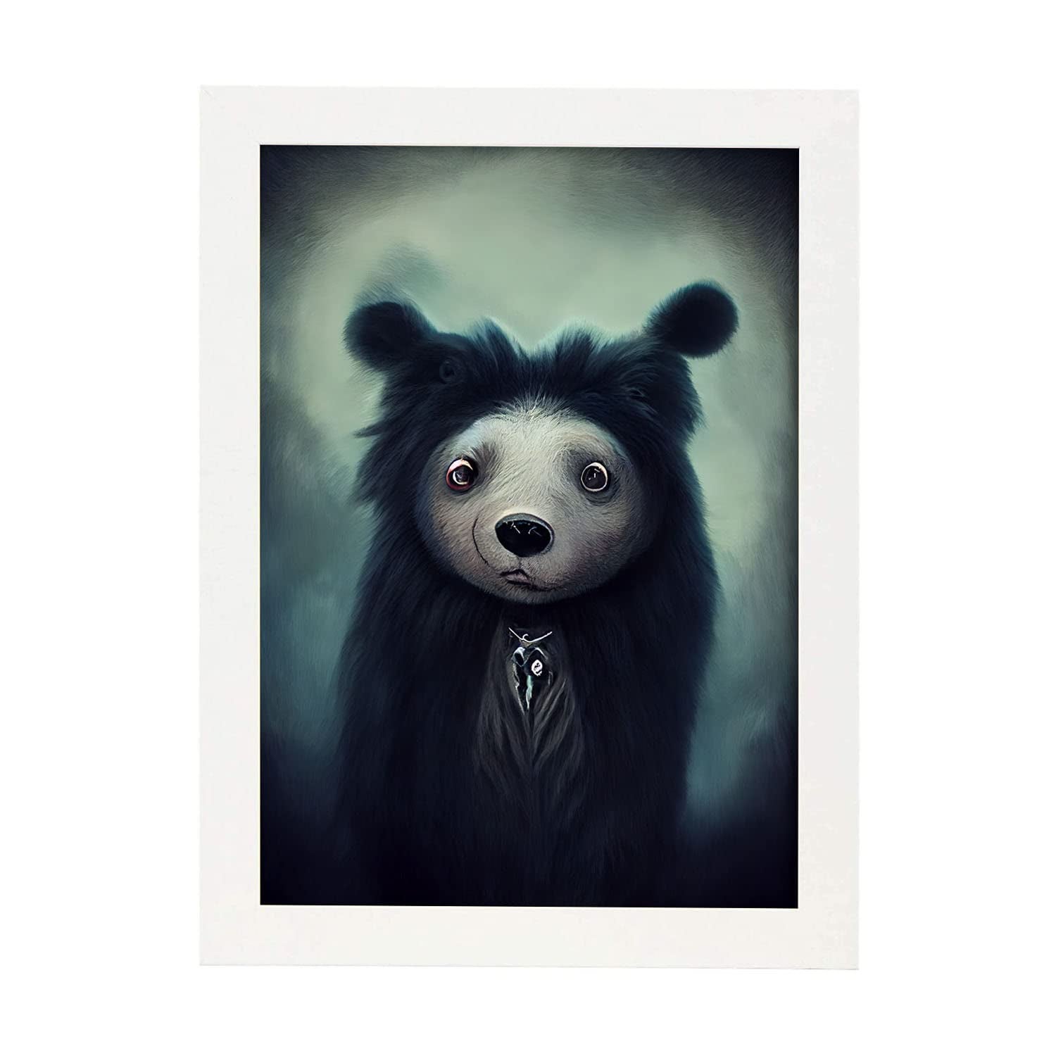 Nacnic lámina oso pardo empático estilo t burton ilustraciones y pósters de animales inspirados en el arte gótico de burton diseño y a3 marco blanco