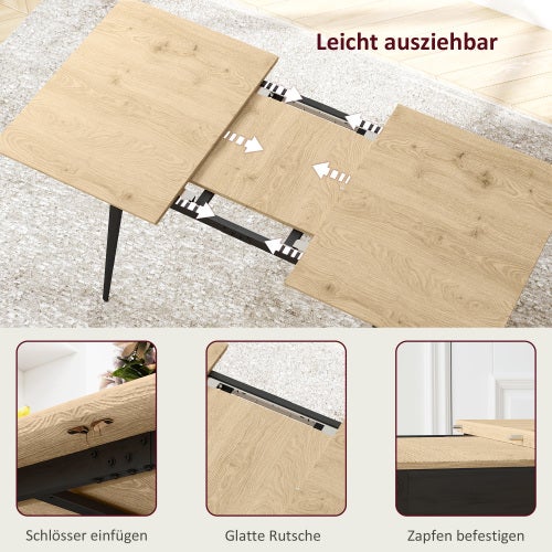 Table de salle à manger extensible 120/160 x 75 cm, table de cuisine pour 6 à 8 personnes, table moderne avec pieds en acier, finition naturelle - 6