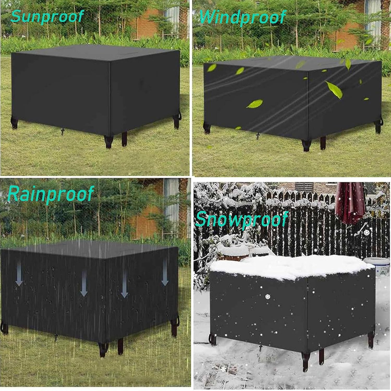 Funda Impermeable para Muebles de Jardín 315 x 160 x 74 cm, Funda Protectora Impermeable de Poliéster Oxford, Juego de Mesa y Silla para Exterior - 5