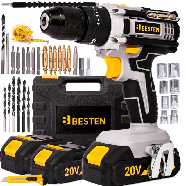 Wiertarko-wkrętarka udarowa akumulatorowa BESTEN BE-2905 20V 50 Nm 2x2,0Ah B-PRO + walizka zestaw XXL