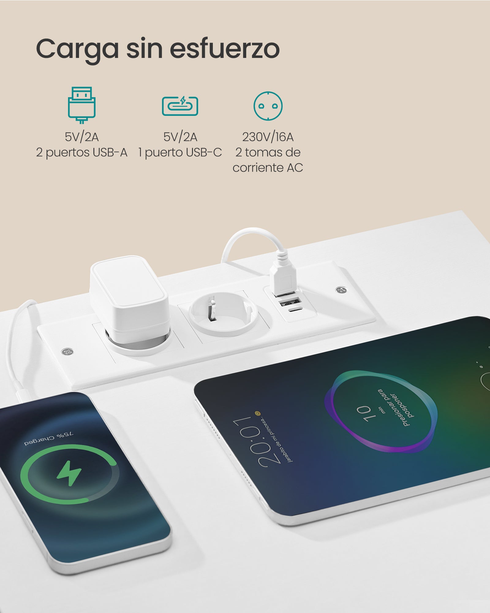 BELLAH–Mesita de Noche con Estación de Carga,Mesa Auxiliar con Luz LED Ajustable Controlada por APP,1 Estante y 2 Cajones,Blanco Nube y Blanco Nieve - 6