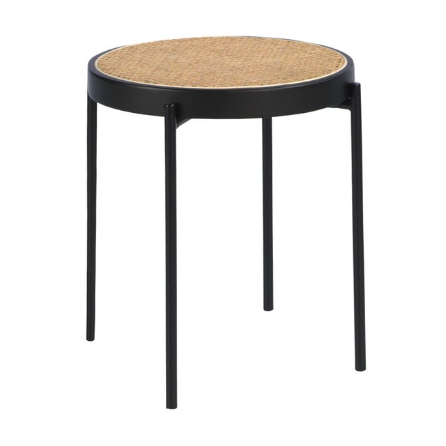Mesa rincón redonda rattan, madera negra y acero negro Ø52 x 52