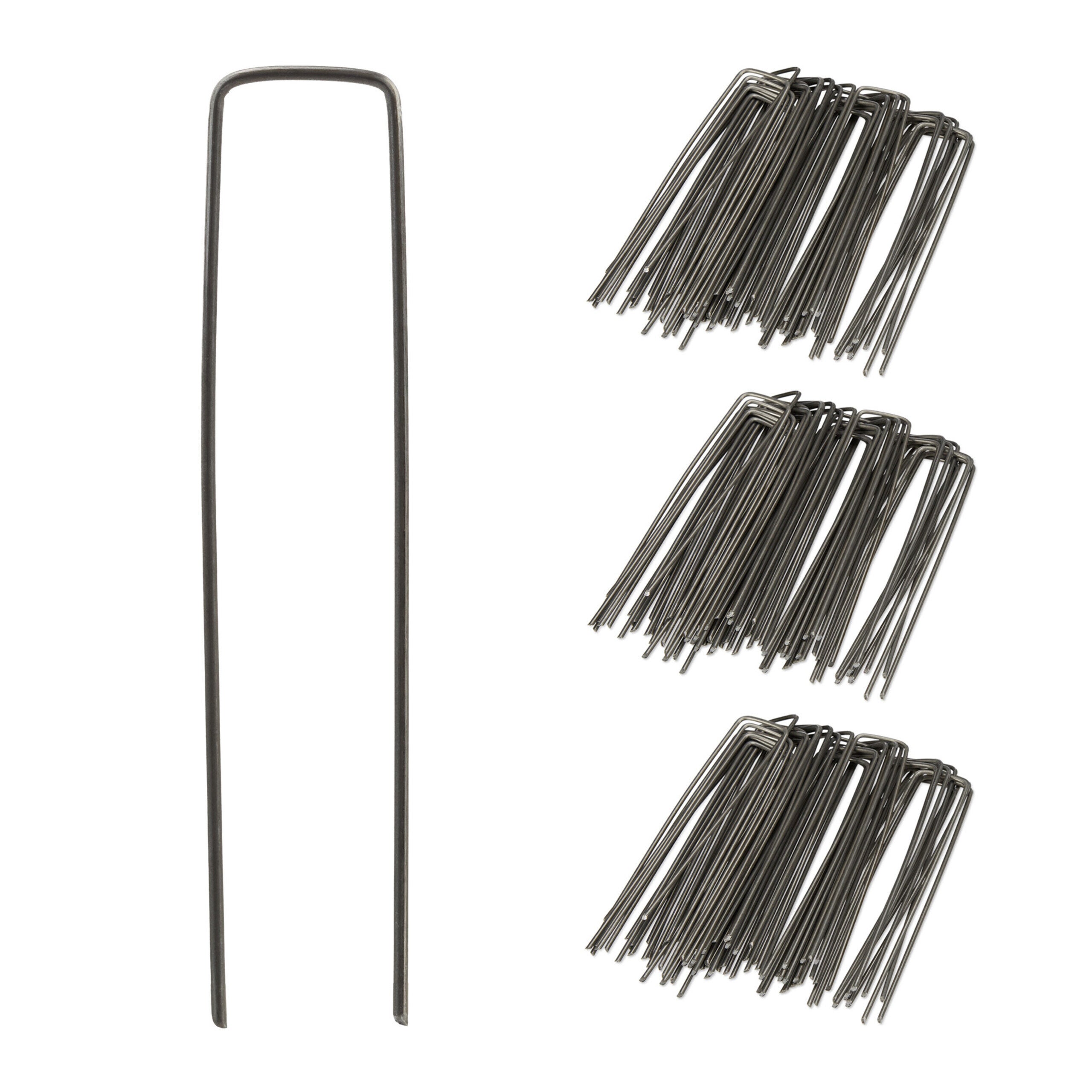 Agrafes de fixation en U pour sol, lot de 150, 15 x 3 cm, ø 2 mm, acier non galvanisé pour toile antiherbes et camping, anthracite, Relaxdays - 7
