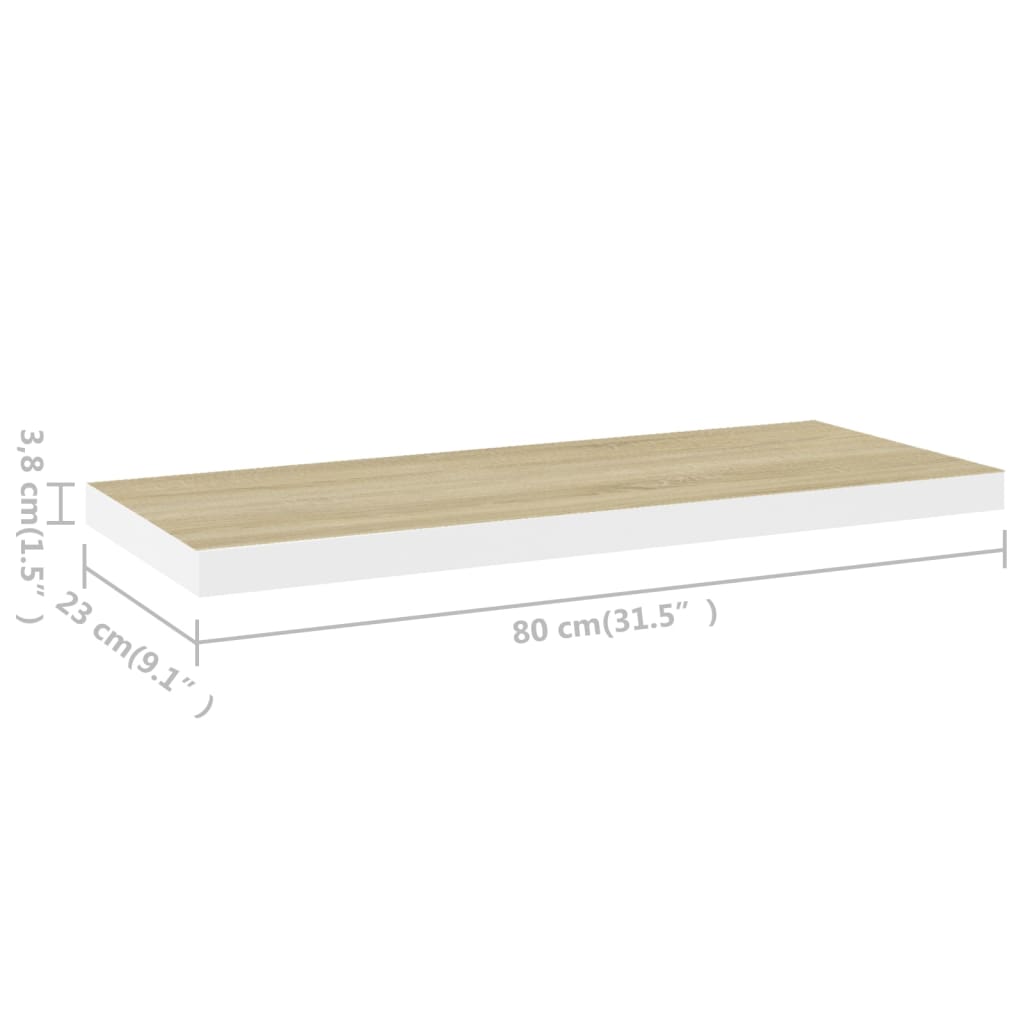 Étagère flottante murale | Étagère de rangement chêne et blanc 80x23,5x3,8 cm MDF CFW122374 - 7