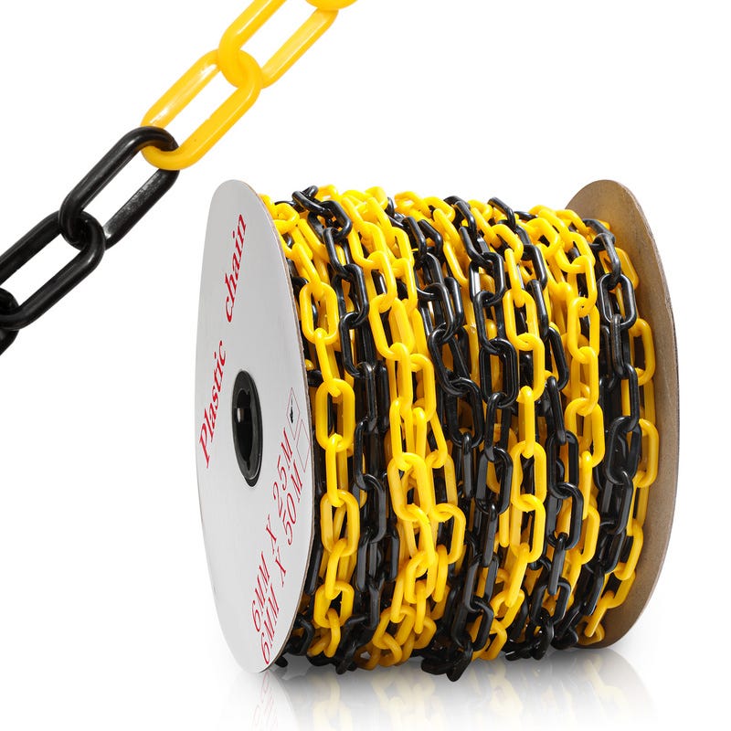 Catena Di Sicurezza In Plastica 6mm 50 Metri - Nero/Giallo Per Delimitare Aree, Fiere E Eventi - Foto 10