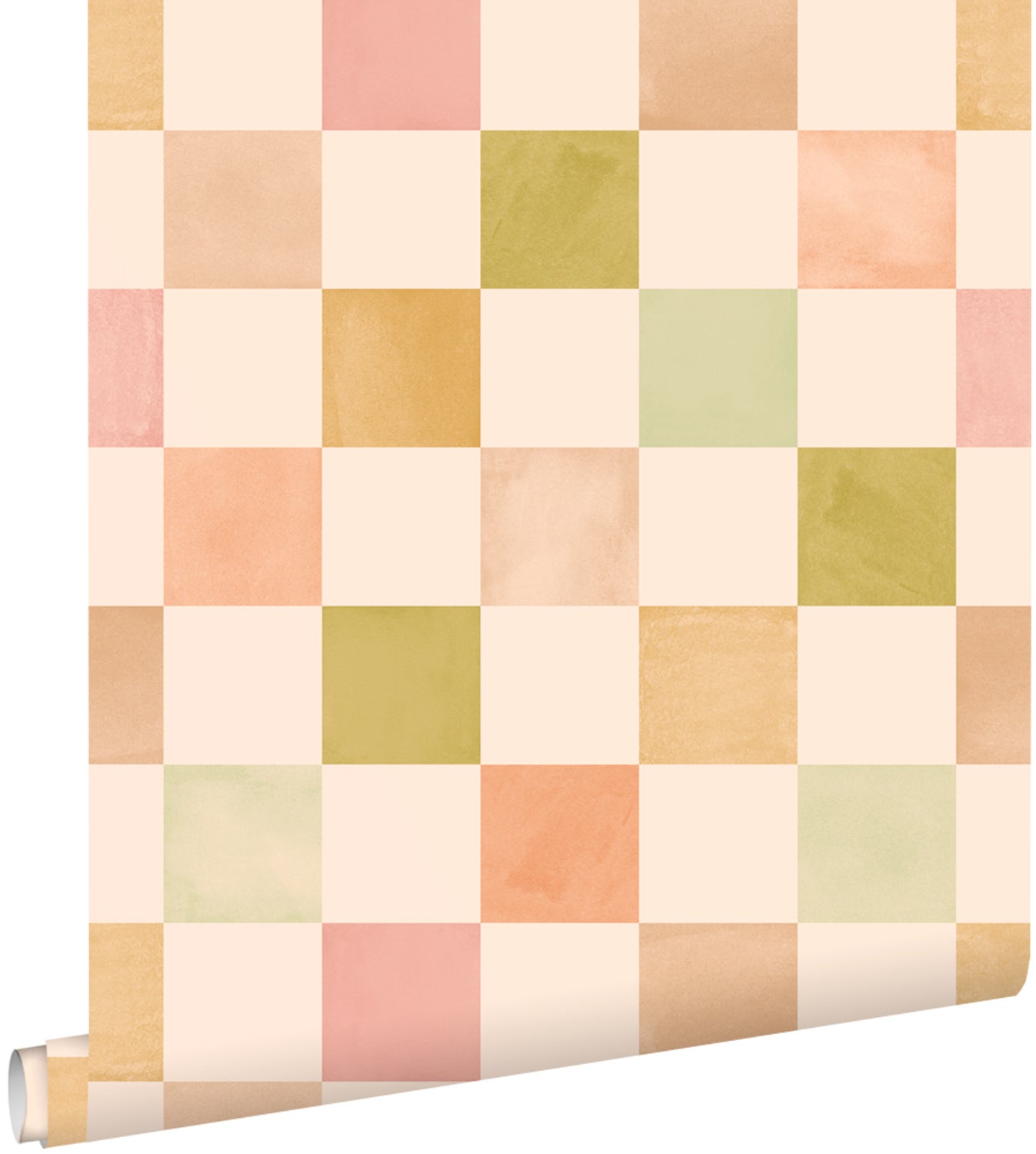 Tapeta motyw kratki beżowym,różowymIzielonym - 50 x 900 cm - ESTAHOME