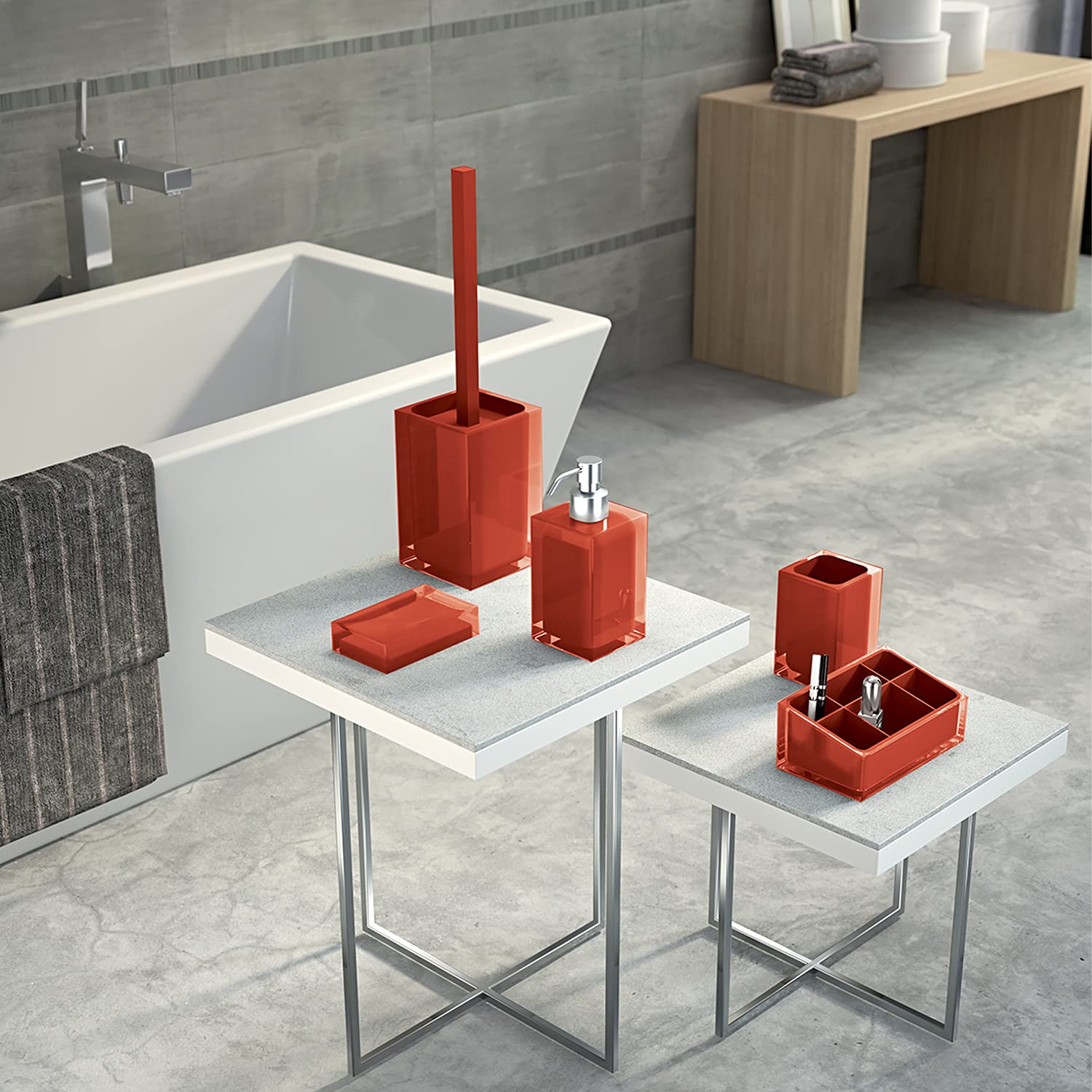 Gedy Auckland Dosasapone Bagno Rosso, Misure: 16,2X7X7 CM, capacità 210 ml, Dispenser Sapone Bagno in Resina Trasparente di Alta qualità, Design R&S - 2