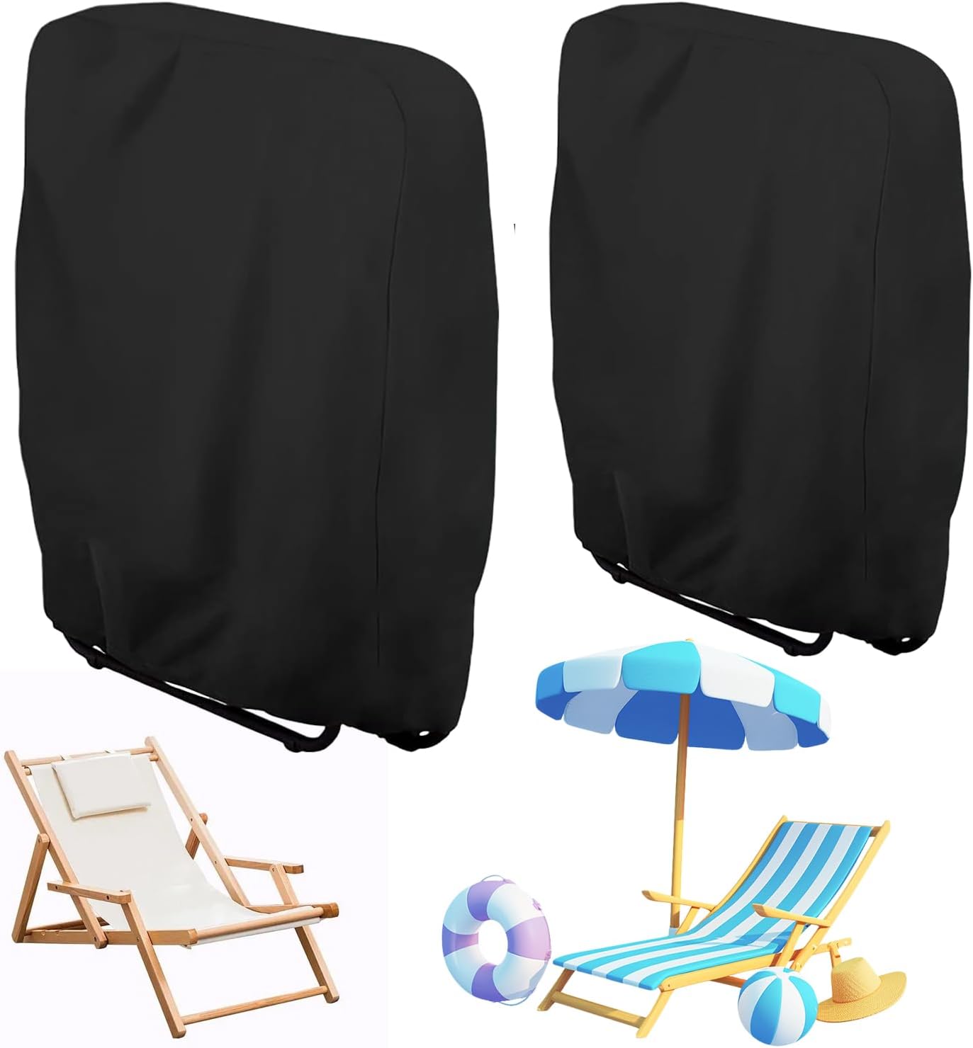 2-pak składanych pokrowców na krzesła ogrodowe, Oxford, wiatroodporne i pyłoszczelne (czarne)