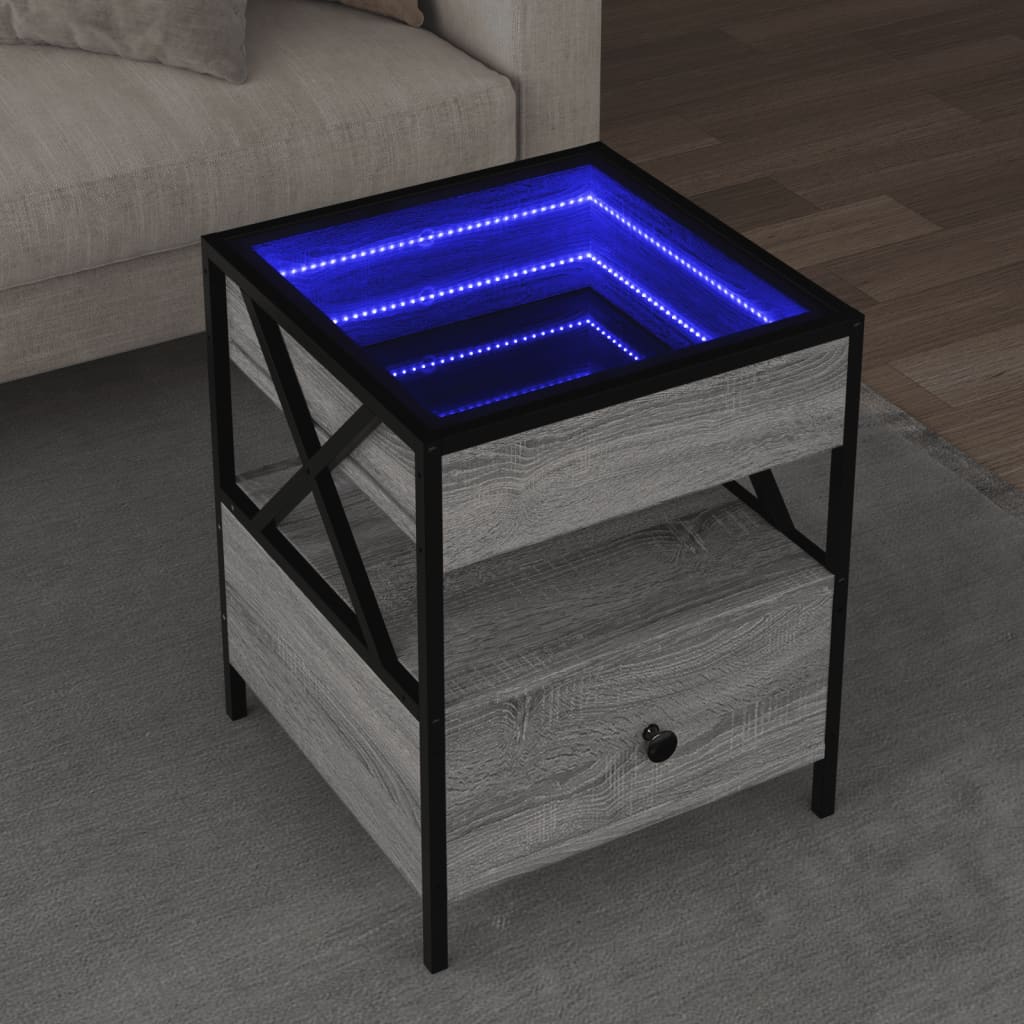 Stolik kawowy z LED Infinity, szary dąb sonoma, 40x40x51 cm vidaXL