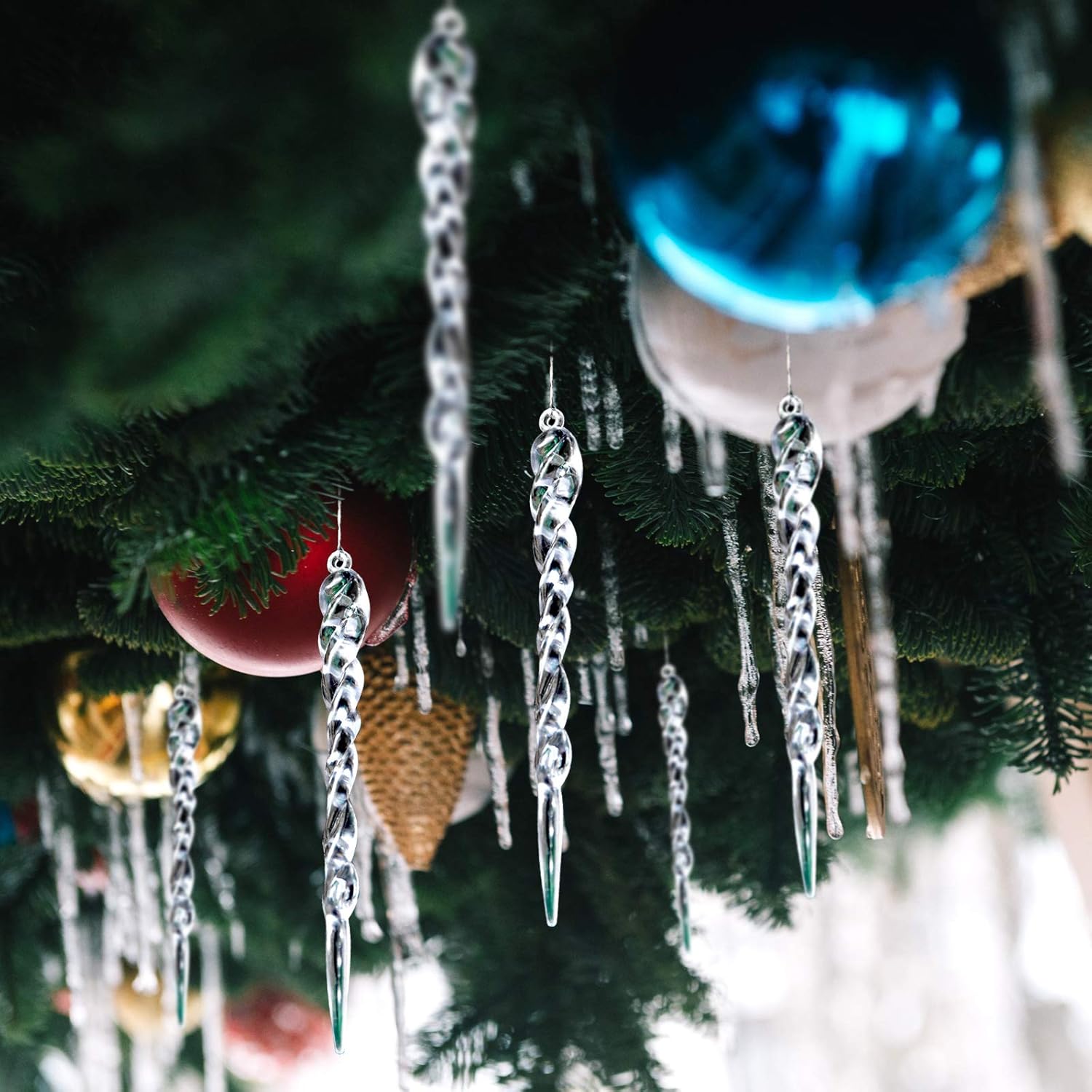 Ghiacciolo di Natale, 24 pendenti e plettri di Natale, decorazione per l'albero di Natale, oggetto da appendere in ghiaccio acrilico - 3