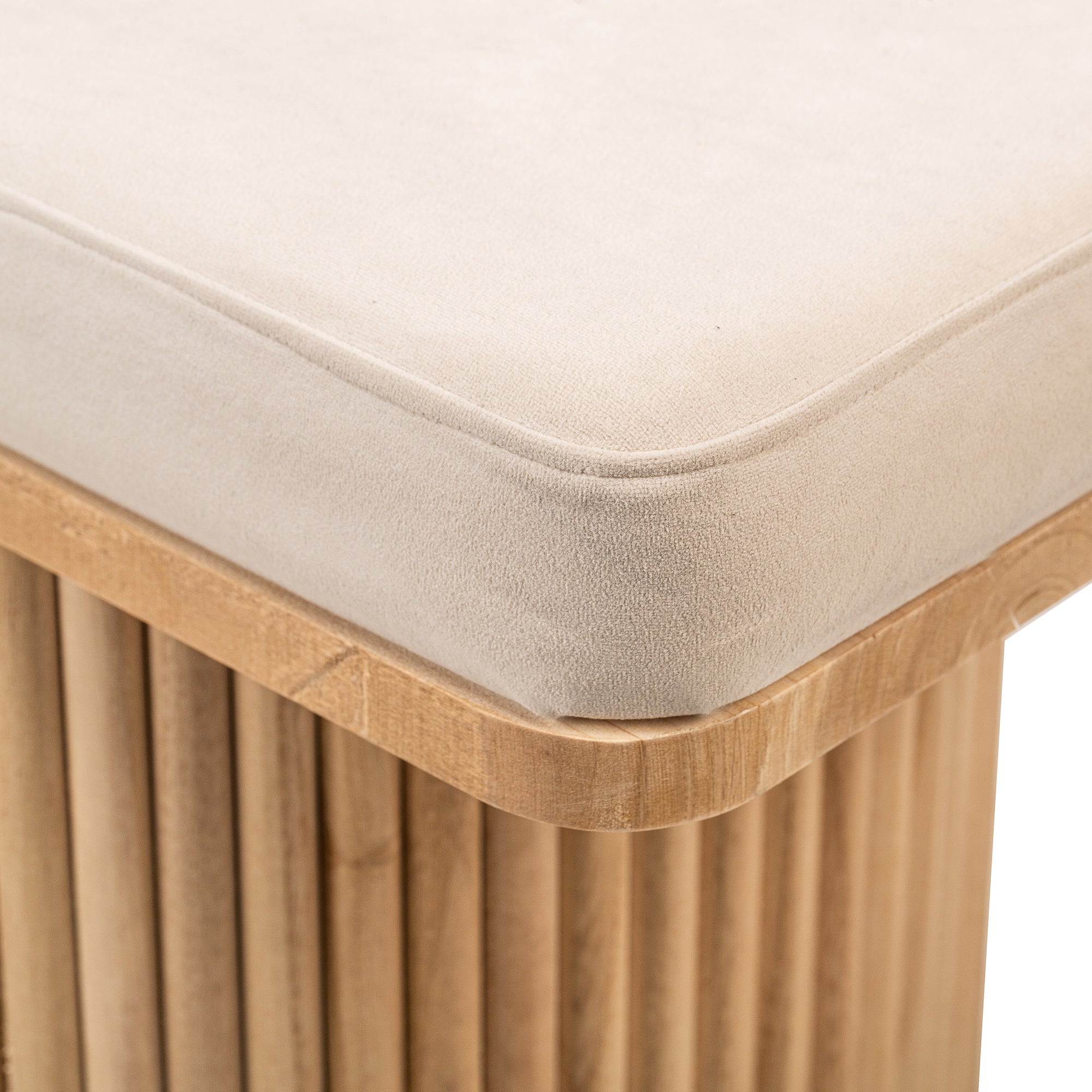 Nordlys - Banc Entrée Chambre Scandinave Bois Velours Beige - 8