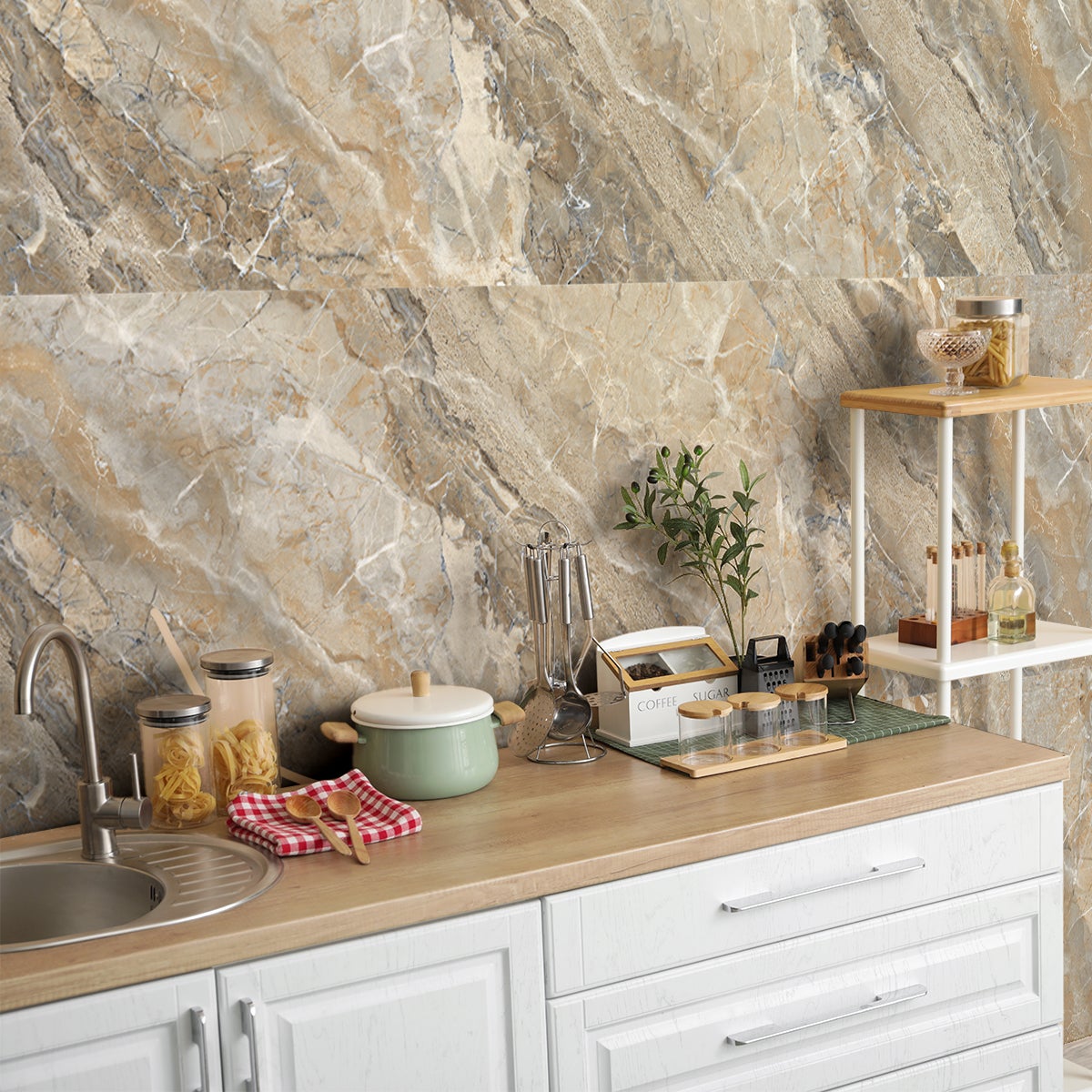 Sticker crédence adhésive - MARBRE BRUN CLAIRE - 60x200cm - 3