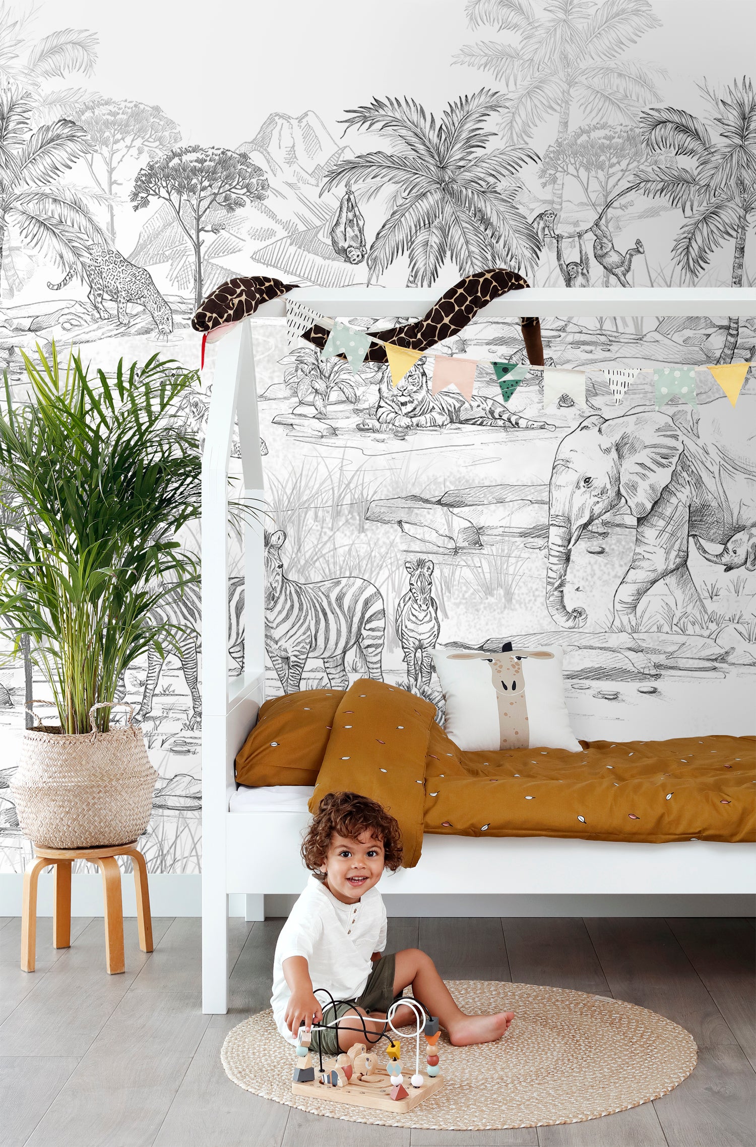 Fototapeta zwierzęta dżungli czarno-białym - 250 x 279 cm - ESTAHOME - 2