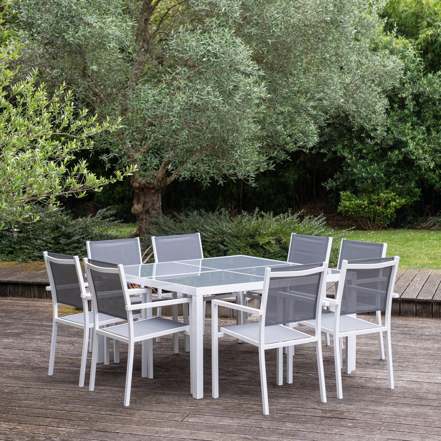 Salon de jardin 8 places gris et blanc aluminium CAGLIARI - 7
