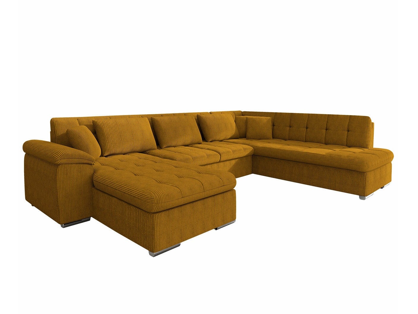 Canapé D'angle DORMA Avec Couchage - Tissu Velours Côtelé Gris - Neuf