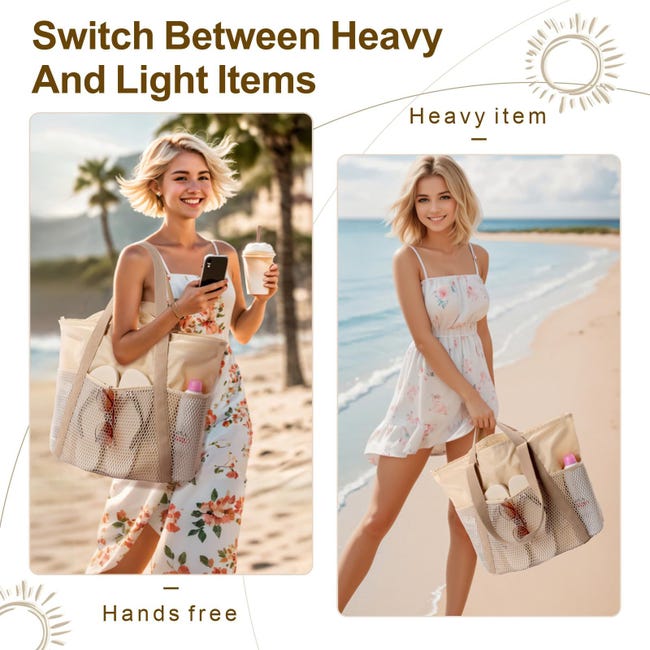 Borsa Da Spiaggia Extra Large Donna – Impermeabile, Con Cerniera, 8 Tasche E Tracolla – Tote Per Viaggi E Shopping