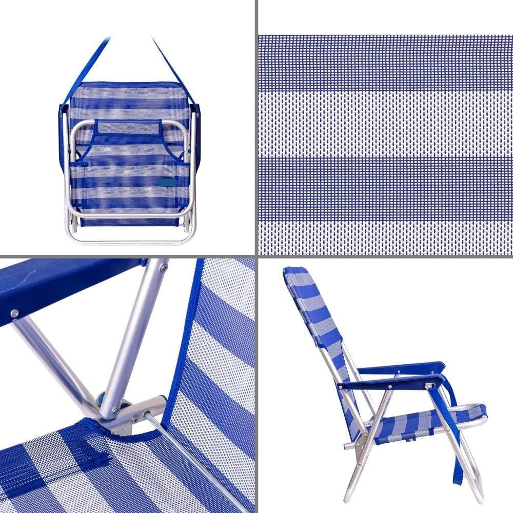 Pack de 2 Sillas Playa Infantil de Asiento Bajo de Aluminio Silla Plegable de 48x23x70cm Raya Azul - 2