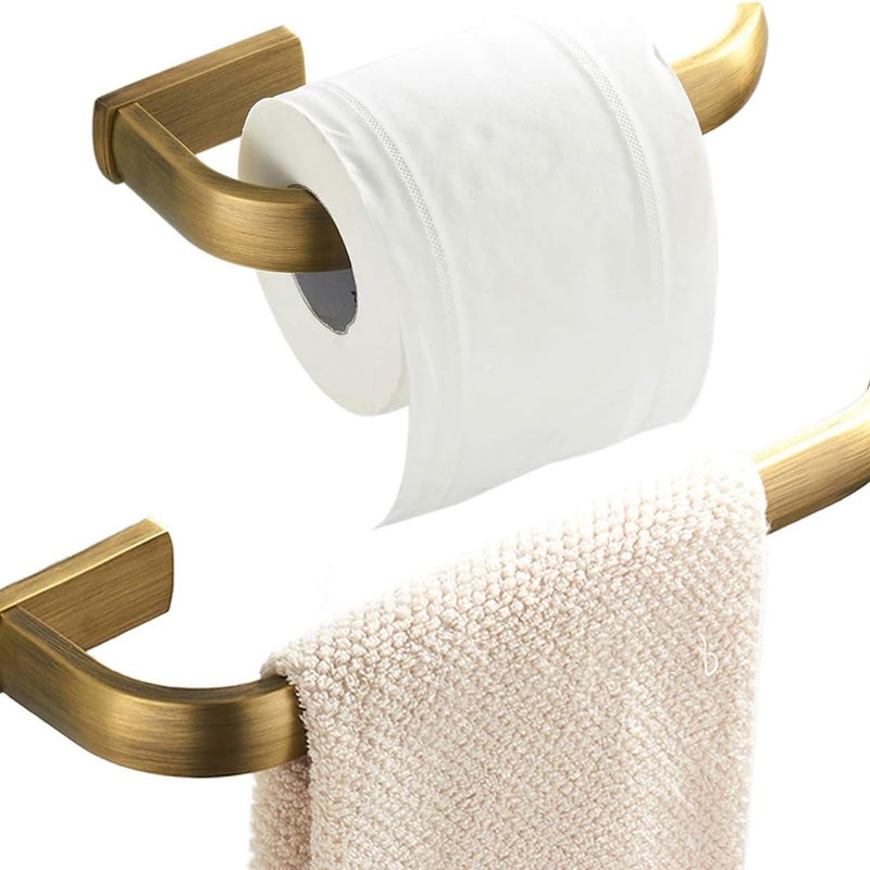 Zestaw akcesoriów łazienkowych 2-częściowy – ścienny mosiężny uchwyt na ręczniki i papier toaletowy, szczotkowany brąz